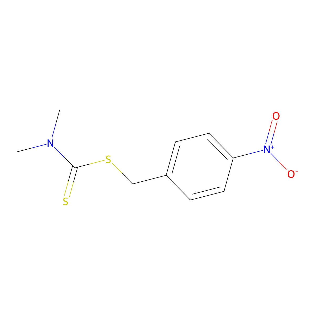 (Dimethylamino)[(4-nitrophenyl)methylthio]methane-1-thione molecular structure, CAS 28249-31-2