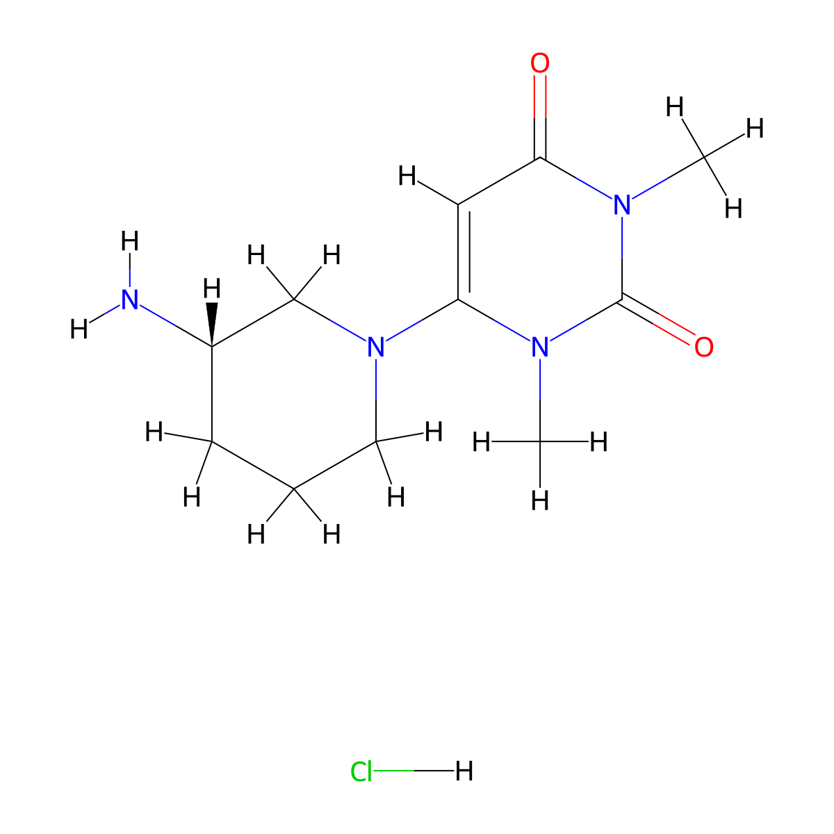 6-[(3S)-3-aminopiperidin-1-yl]-1,3-dimethyl-1,2,3,4-tetrahydropyrimidine-2,4-dione hydrochloride molecular structure, CAS 2824986-58-3