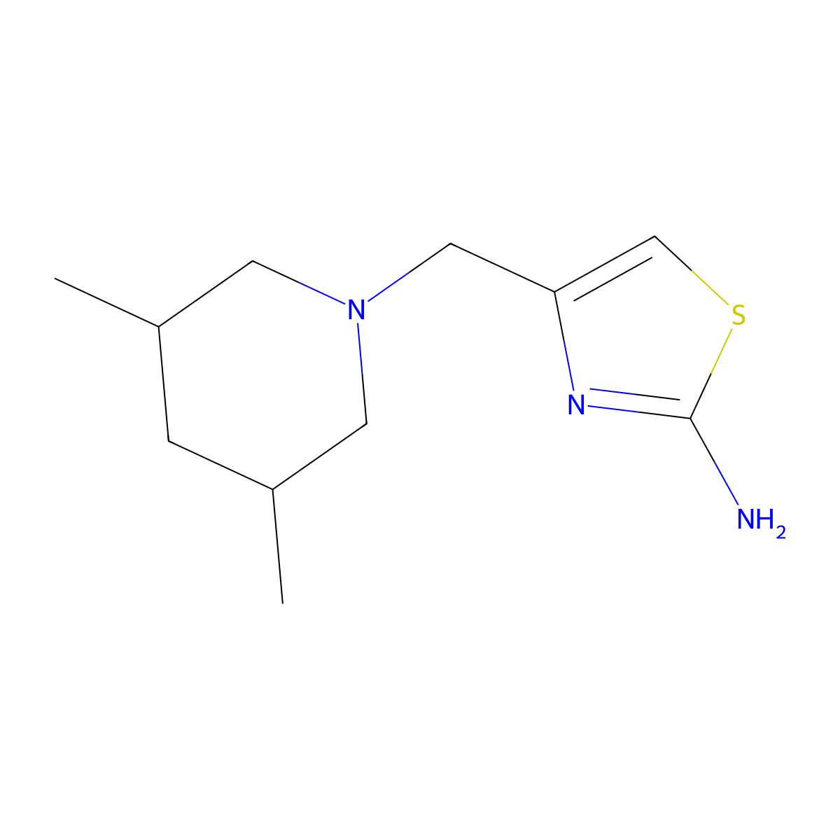 4-(((3R,5S)-3,5-dimethylpiperidin-1-yl)methyl)-1,3-thiazol-2-amine molecular structure, CAS 2824986-88-9