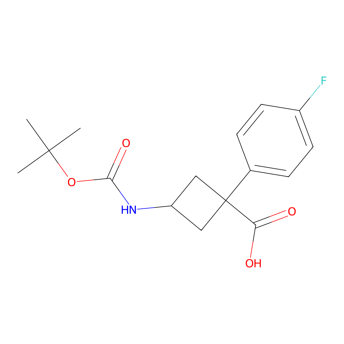 3-{[(Tert-butoxy)carbonyl]amino}-1-(4-fluorophenyl)cyclobutane-1-carboxylic acid molecular structure, CAS 2824986-89-0