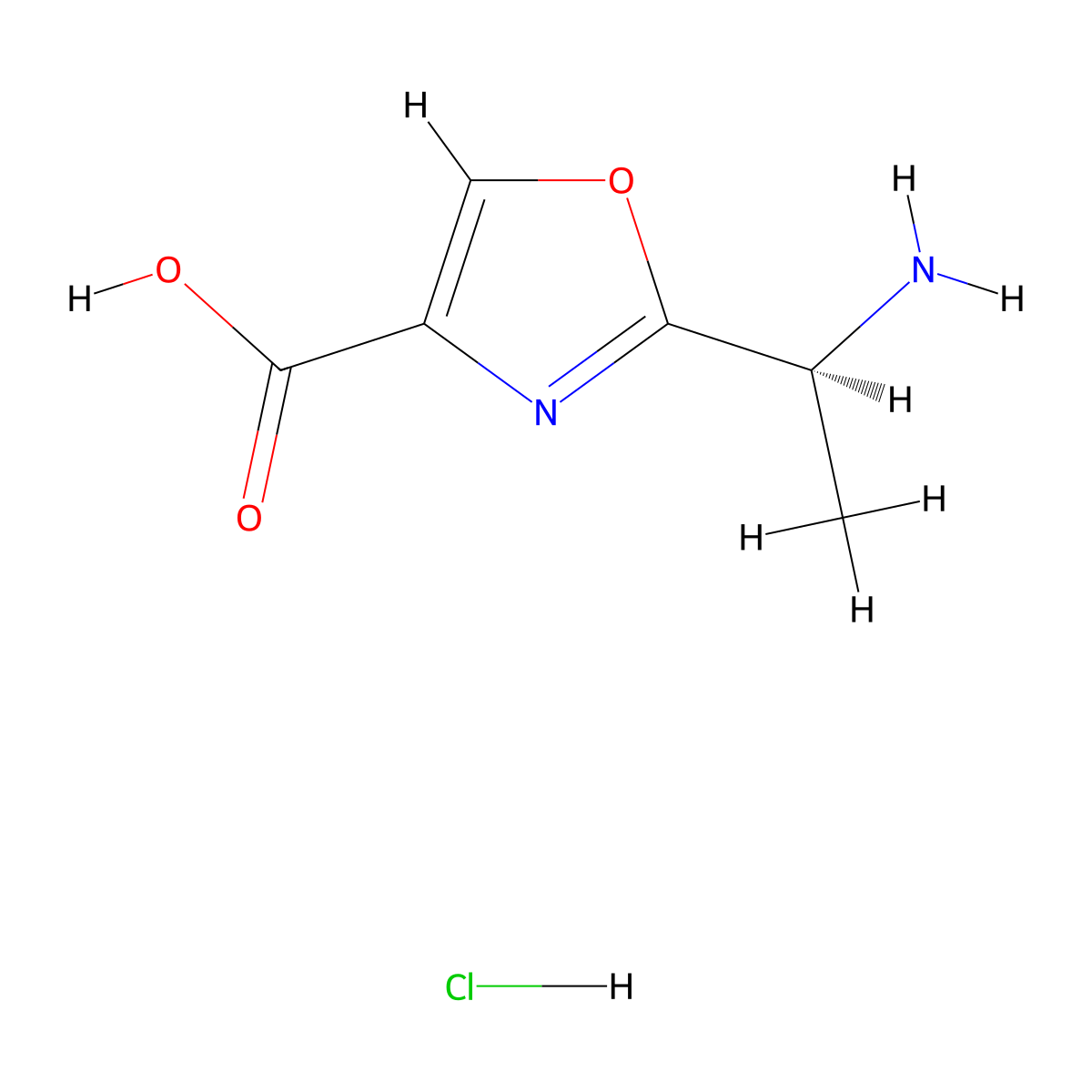 2-[(1S)-1-aminoethyl]-1,3-oxazole-4-carboxylicacidhydrochloride molecular structure, CAS 2824987-00-8