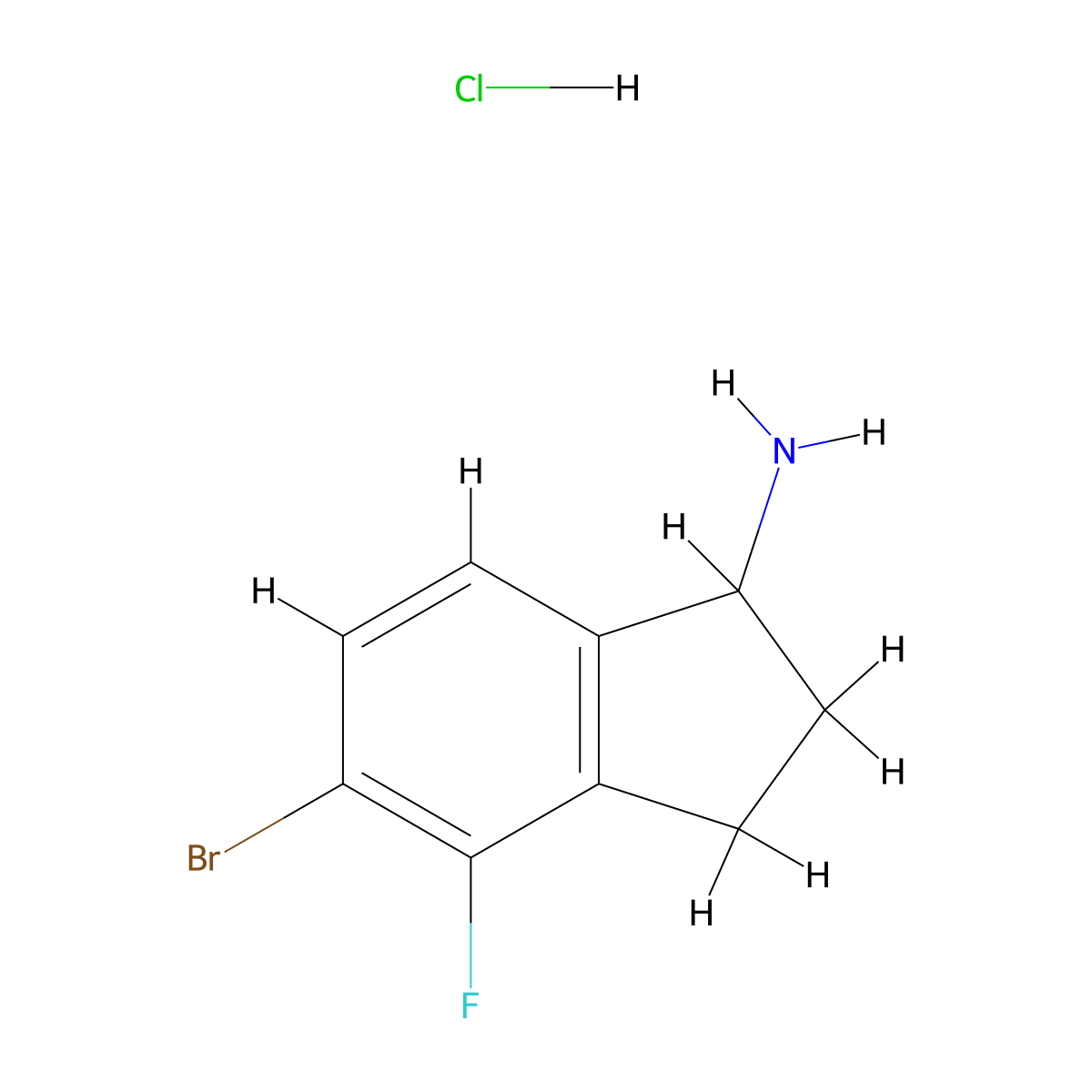 5-bromo-4-fluoro-2,3-dihydro-1H-inden-1-amine hydrochloride molecular structure, CAS 2825005-05-6
