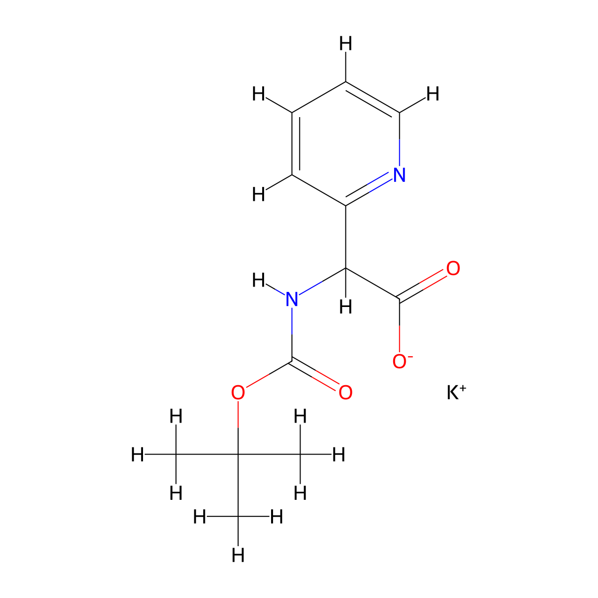 Potassium 2-{[(tert-butoxy)carbonyl]amino}-2-(pyridin-2-yl)acetate molecular structure, CAS 2825005-18-1