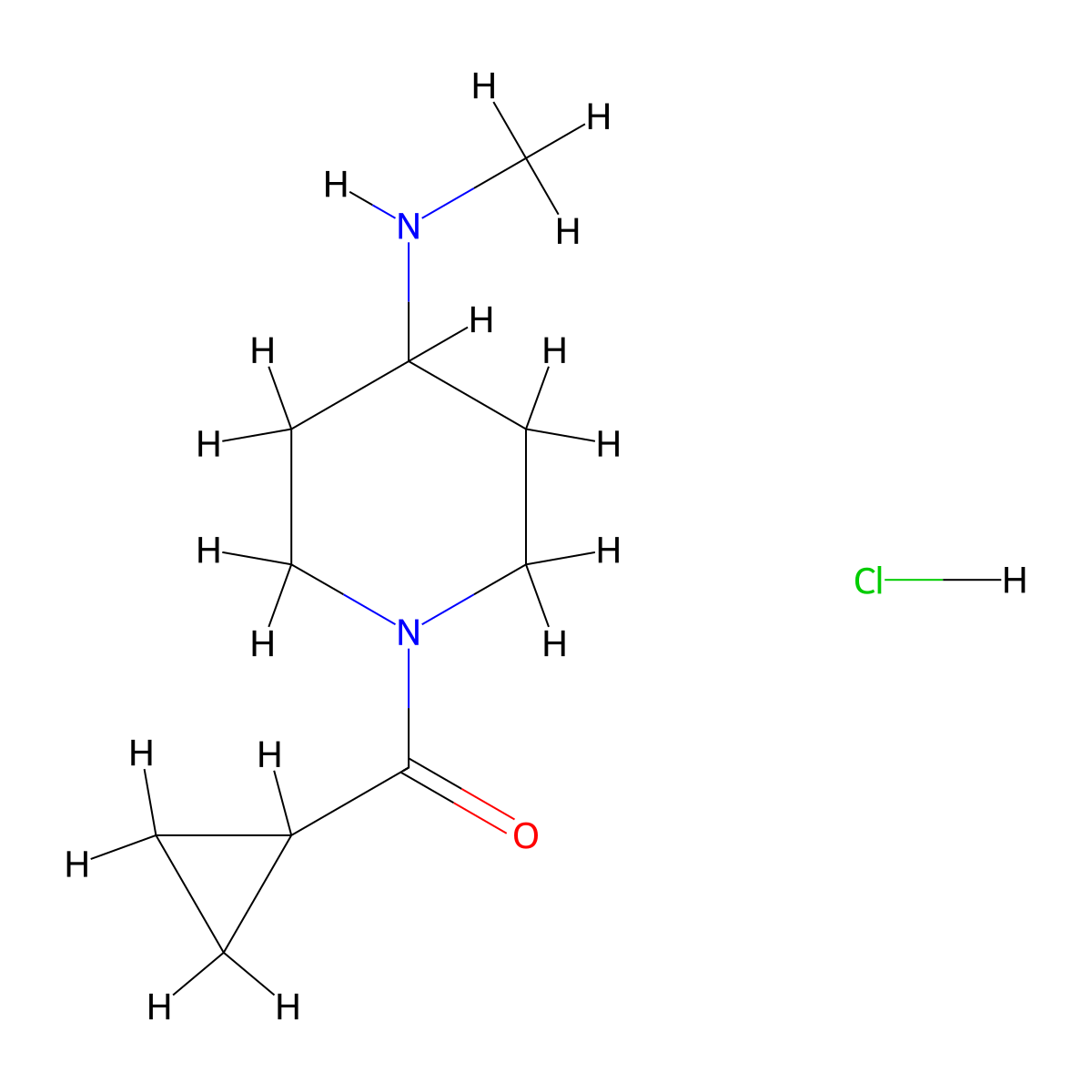 1-cyclopropanecarbonyl-N-methylpiperidin-4-amine hydrochloride molecular structure, CAS 2825005-44-3