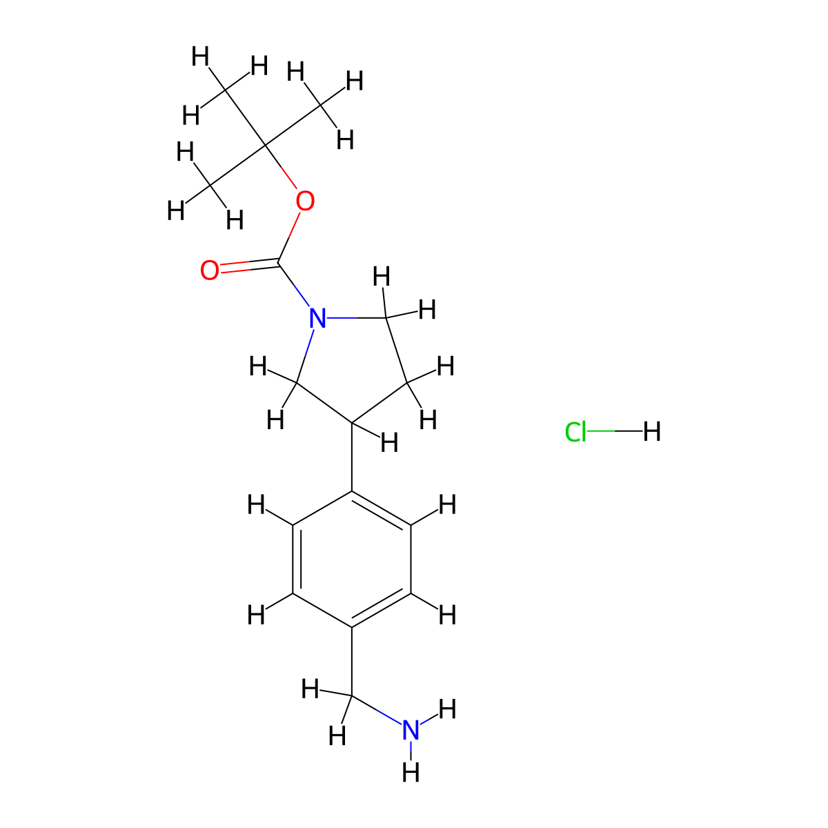 Tert-butyl 3-(4-(aminomethyl)phenyl)pyrrolidine-1-carboxylate hydrochloride molecular structure, CAS 2825005-78-3