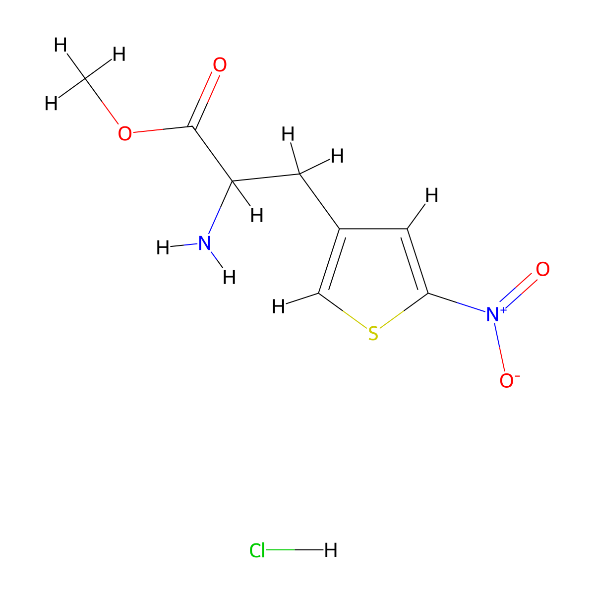 Methyl 2-amino-3-(5-nitrothiophen-3-yl)propanoate hydrochloride molecular structure, CAS 2825005-95-4