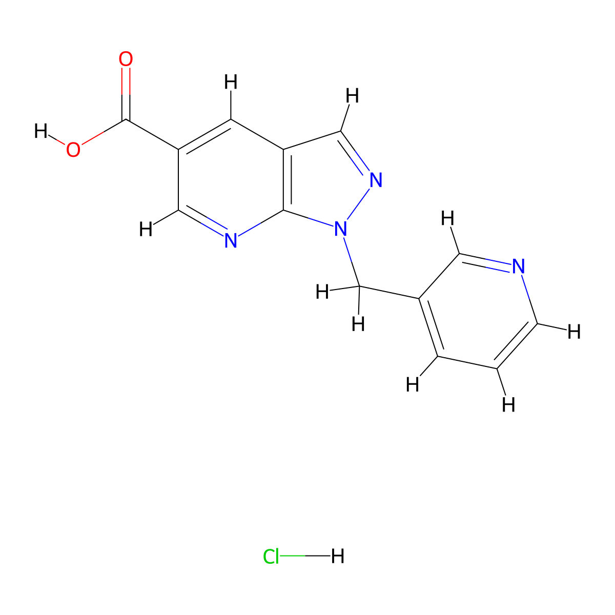 1-[(pyridin-3-yl)methyl]-1H-pyrazolo[3,4-b]pyridine-5-carboxylicacidhydrochloride molecular structure, CAS 2825006-18-4