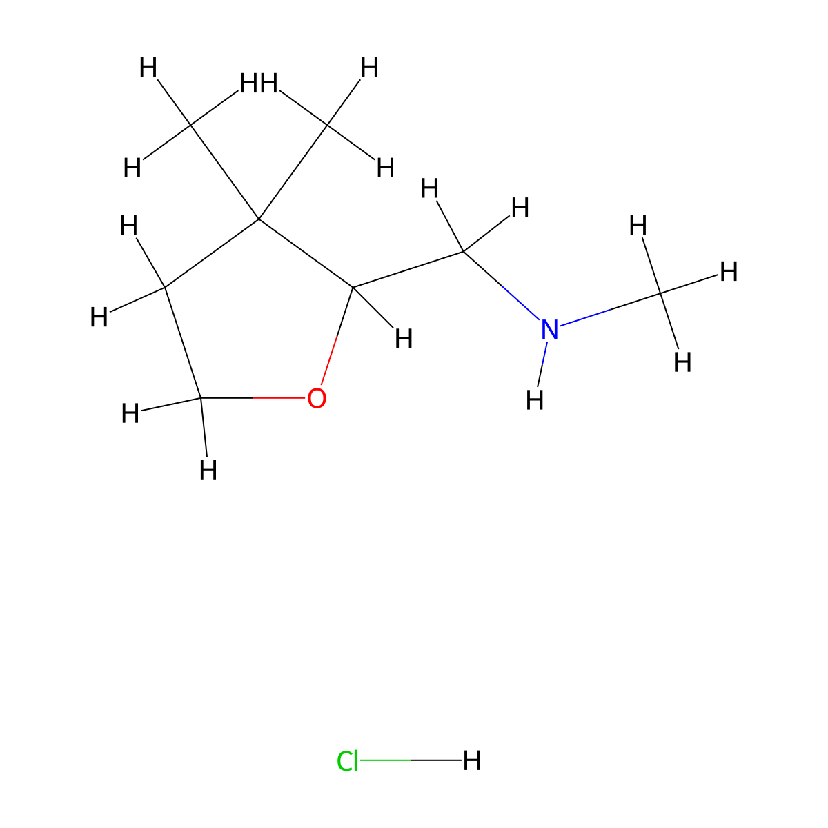 ((3,3-Dimethyloxolan-2-yl)methyl)(methyl)amine hydrochloride molecular structure, CAS 2825006-27-5