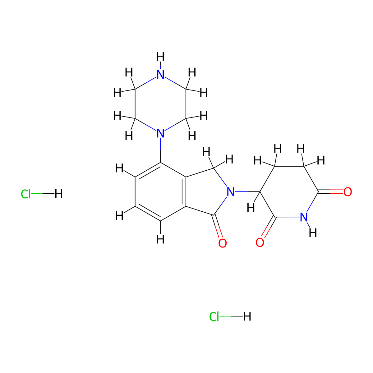 3-[1-oxo-4-(piperazin-1-yl)-2,3-dihydro-1H-isoindol-2-yl]piperidine-2,6-dione dihydrochloride molecular structure, CAS 2825006-32-2