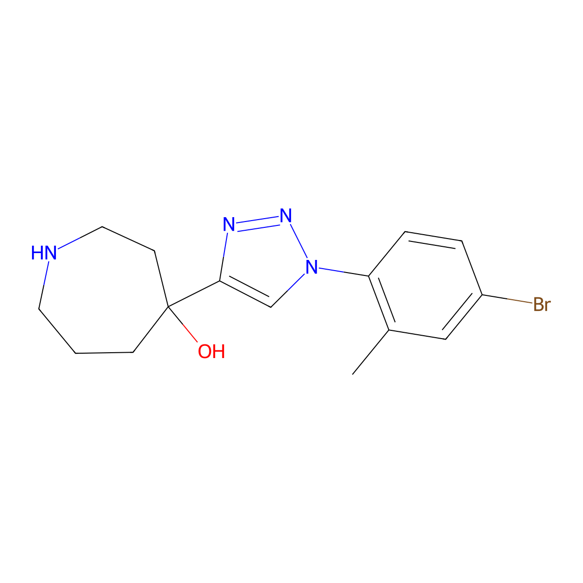 4-[1-(4-bromo-2-methylphenyl)-1H-1,2,3-triazol-4-yl]azepan-4-ol molecular structure, CAS 2825006-43-5