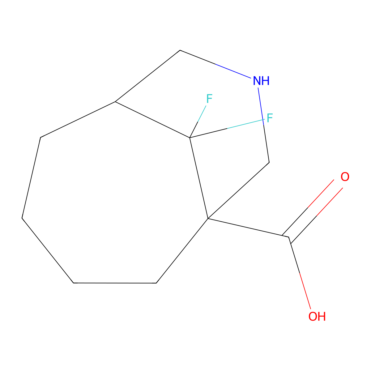 10,10-Difluoro-8-azabicyclo[4.3.1]decane-1-carboxylic acid molecular structure, CAS 2825006-50-4