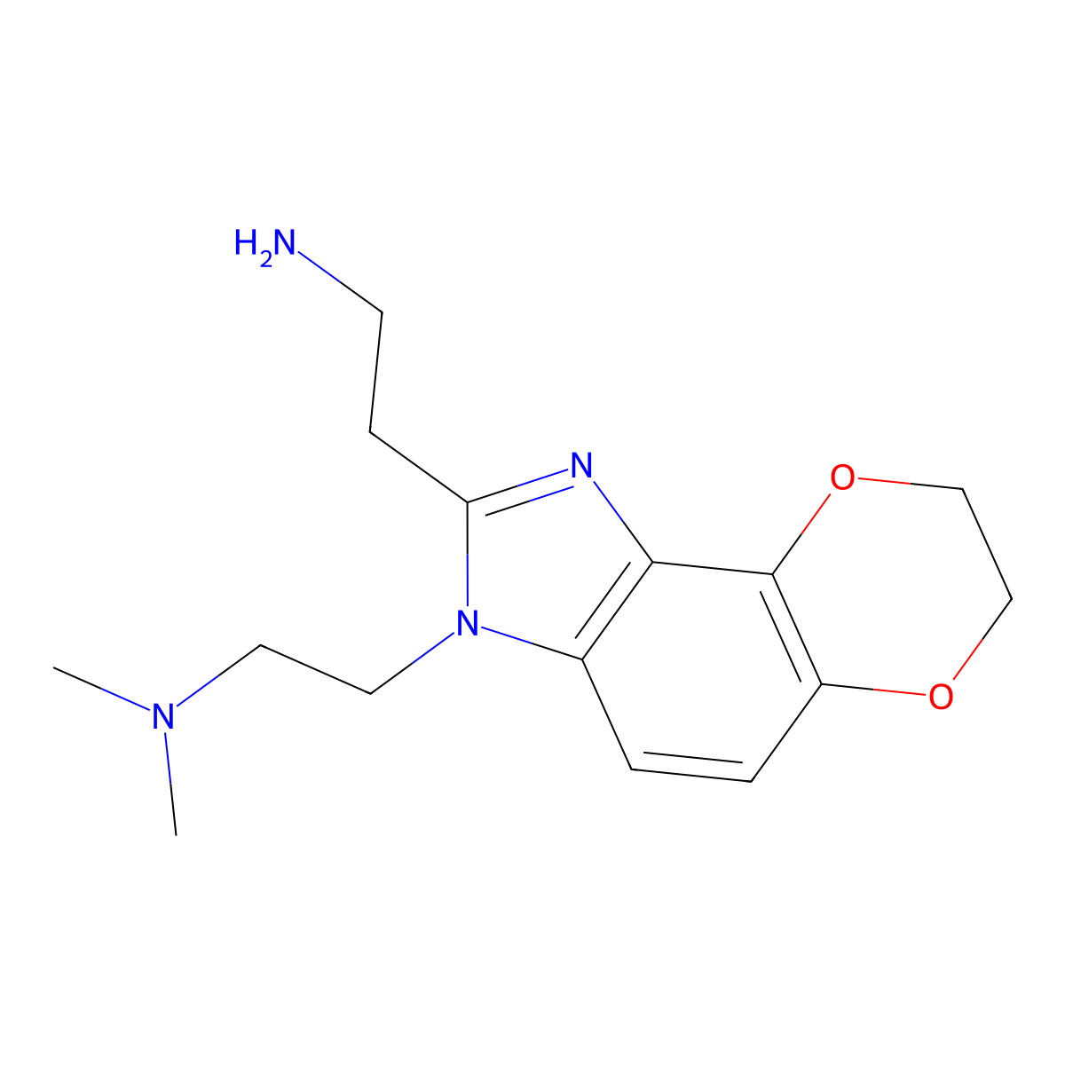 2-{5-[2-(Dimethylamino)ethyl]-10,13-dioxa-3,5-diazatricyclo[7.4.0.0,2,6]trideca-1,3,6,8-tetraen-4-yl}ethan-1-amine molecular structure, CAS 2825006-61-7