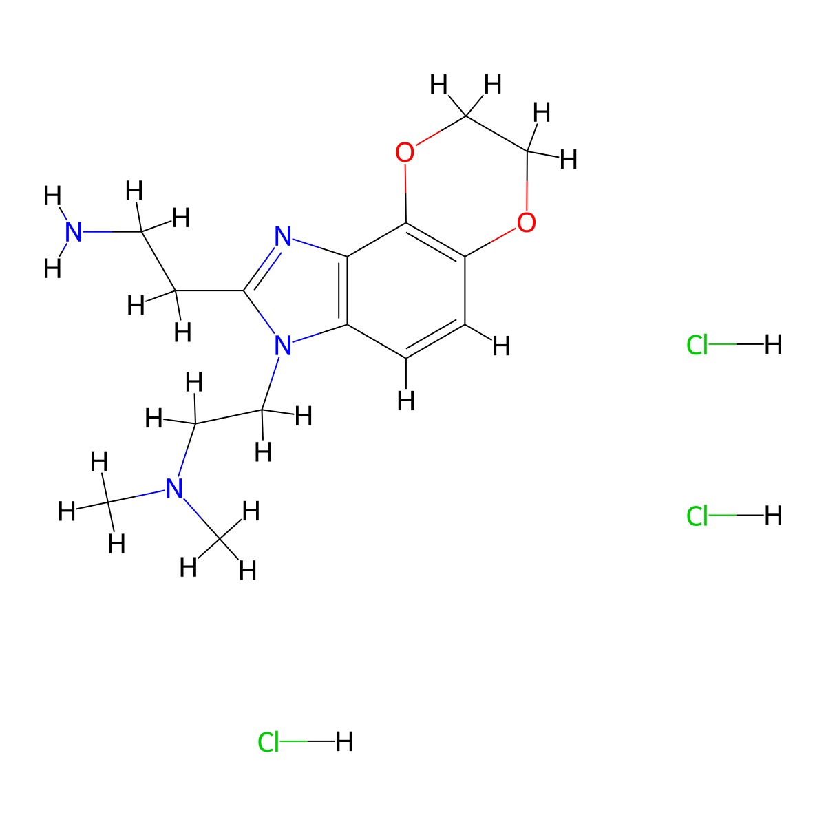 2-{5-[2-(Dimethylamino)ethyl]-10,13-dioxa-3,5-diazatricyclo[7.4.0.0,2,6]trideca-1,3,6,8-tetraen-4-yl}ethan-1-aminetrihydrochloride molecular structure, CAS 2825006-62-8