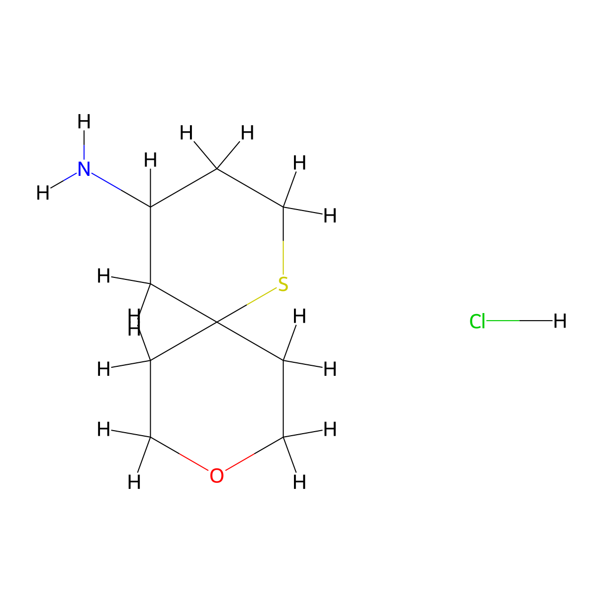 9-Oxa-1-thiaspiro[5.5]undecan-4-amine hydrochloride molecular structure, CAS 2825006-75-3