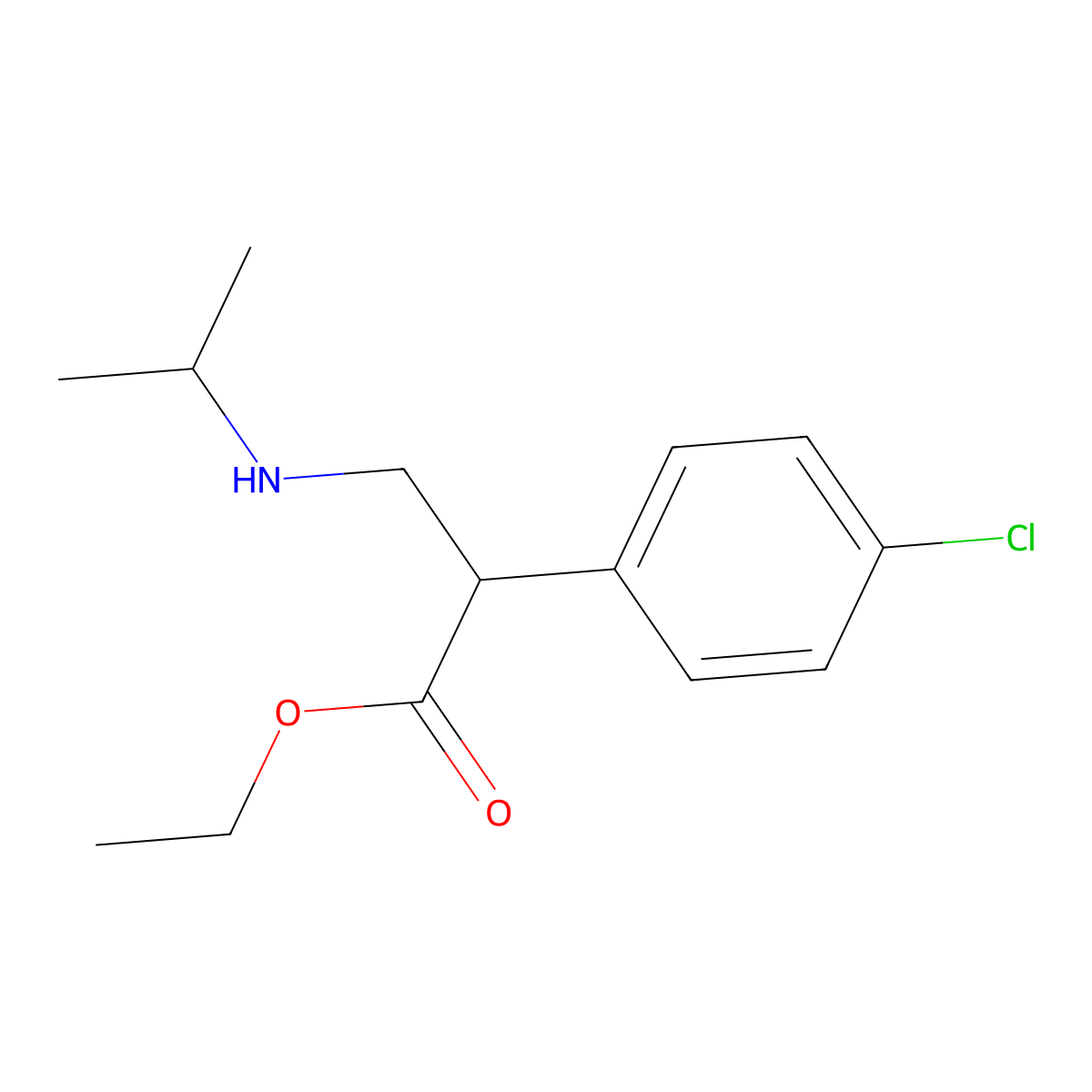 Ethyl 2-(4-chlorophenyl)-3-[(propan-2-yl)amino]propanoate molecular structure, CAS 2825006-83-3