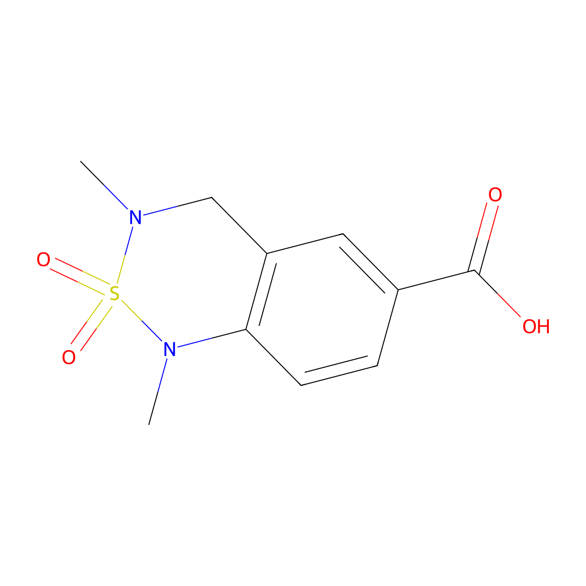 1,3-dimethyl-2,2-dioxo-3,4-dihydro-1H-2lambda6,1,3-benzothiadiazine-6-carboxylic acid molecular structure, CAS 2825006-89-9
