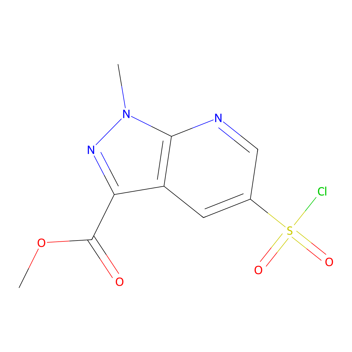 methyl 5-(chlorosulfonyl)-1-methyl-1H-pyrazolo[3,4-b]pyridine-3-carboxylate molecular structure, CAS 2825007-26-7