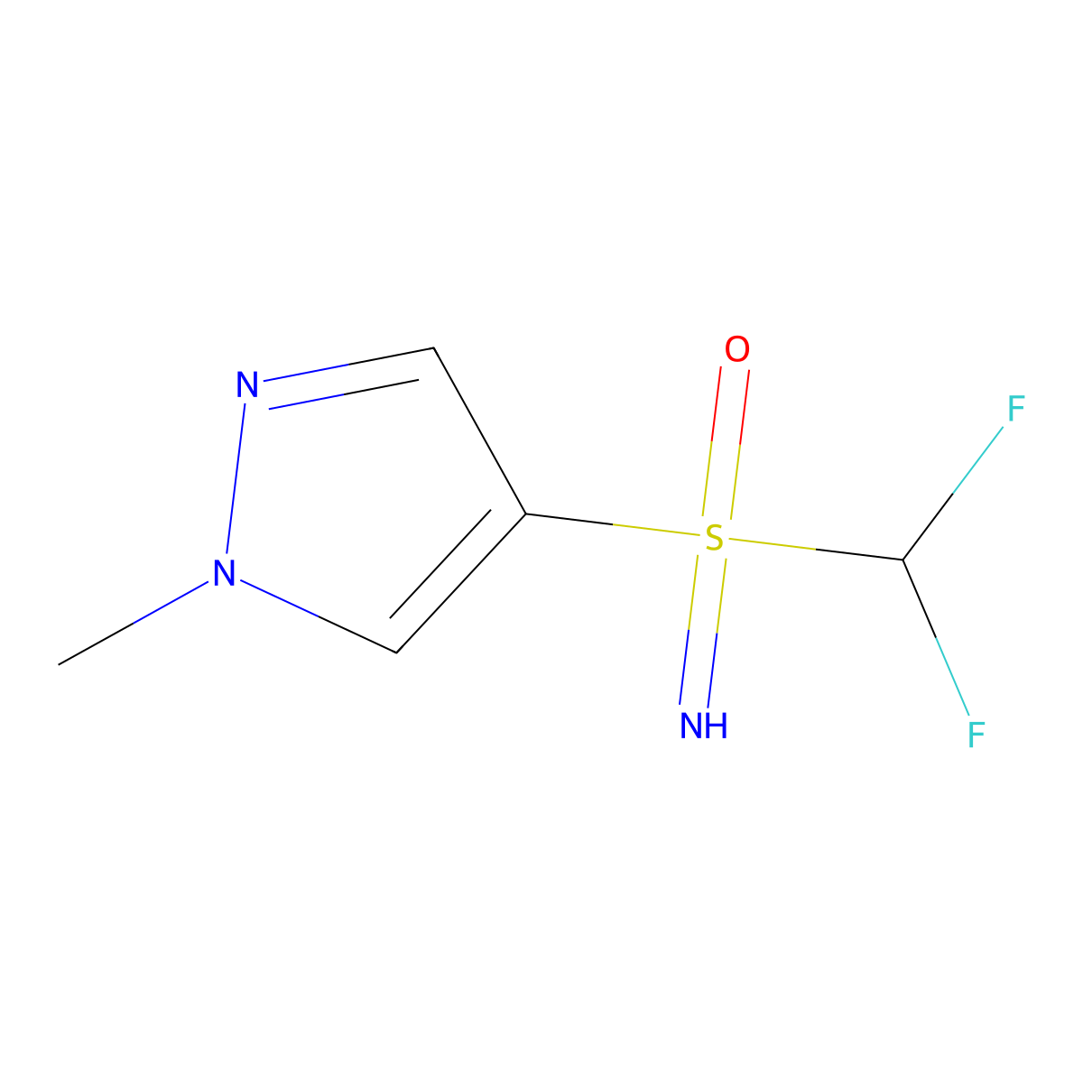 (difluoromethyl)(imino)(1-methyl-1H-pyrazol-4-yl)-lambda6-sulfanone molecular structure, CAS 2825007-32-5