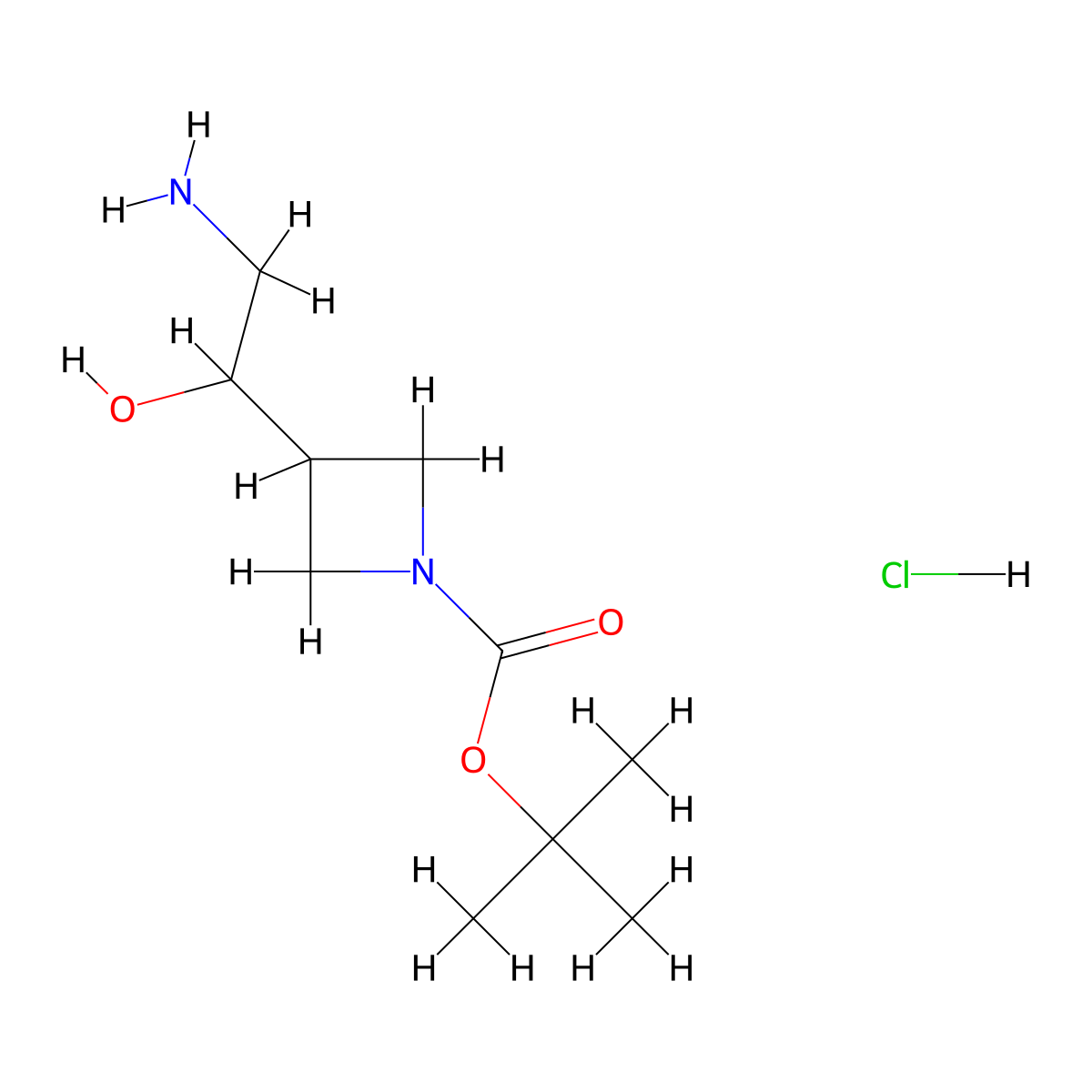 Tert-butyl 3-(2-amino-1-hydroxyethyl)azetidine-1-carboxylate hydrochloride molecular structure, CAS 2825007-65-4