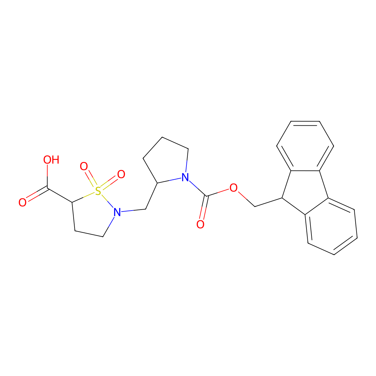 2-[(1-{[(9H-fluoren-9-yl)methoxy]carbonyl}pyrrolidin-2-yl)methyl]-1,1-dioxo-1lambda6,2-thiazolidine-5-carboxylic acid molecular structure, CAS 2825007-95-0