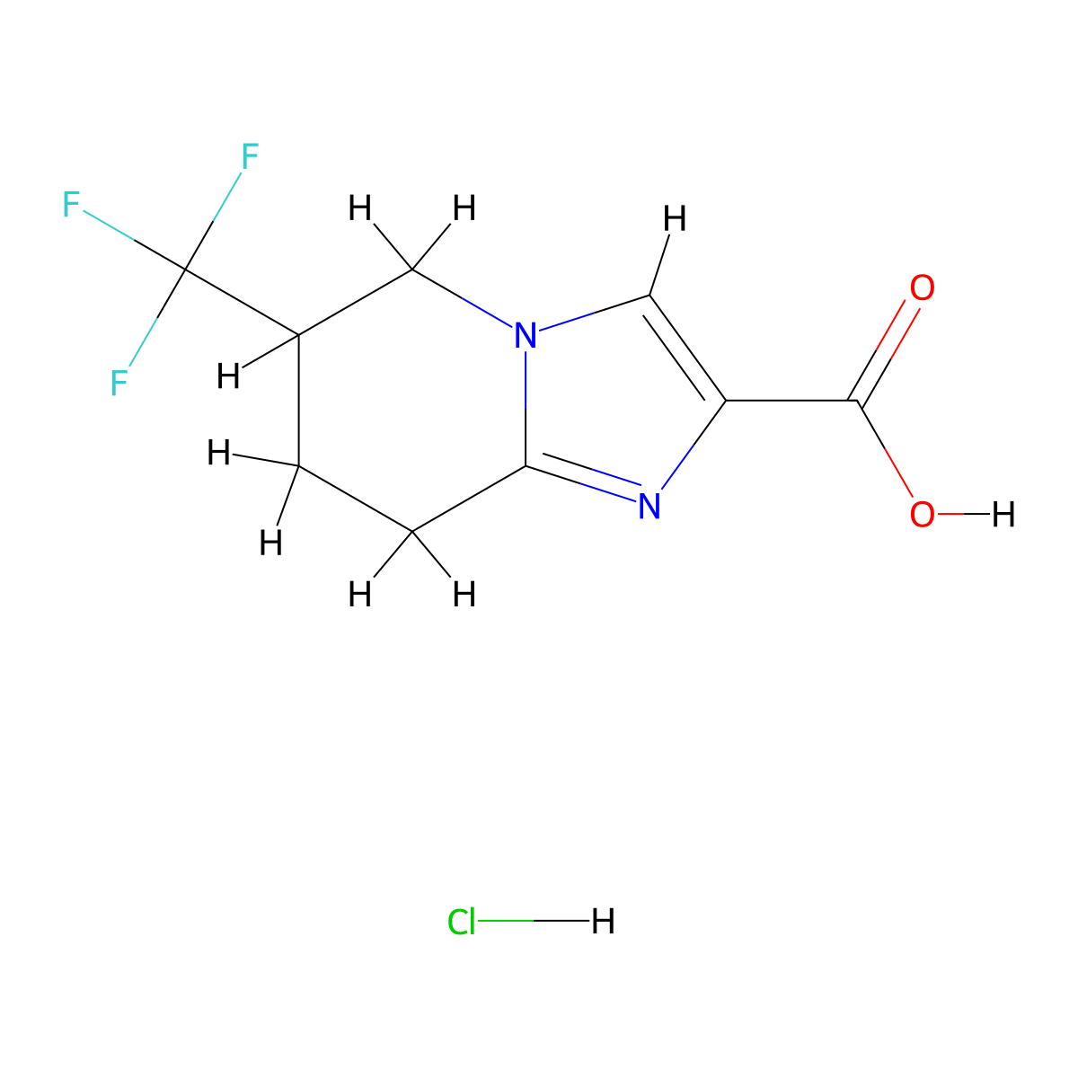 6-(trifluoromethyl)-5H,6H,7H,8H-imidazo(1,2-a)pyridine-2-carboxylic acid hydrochloride molecular structure, CAS 2825008-03-3
