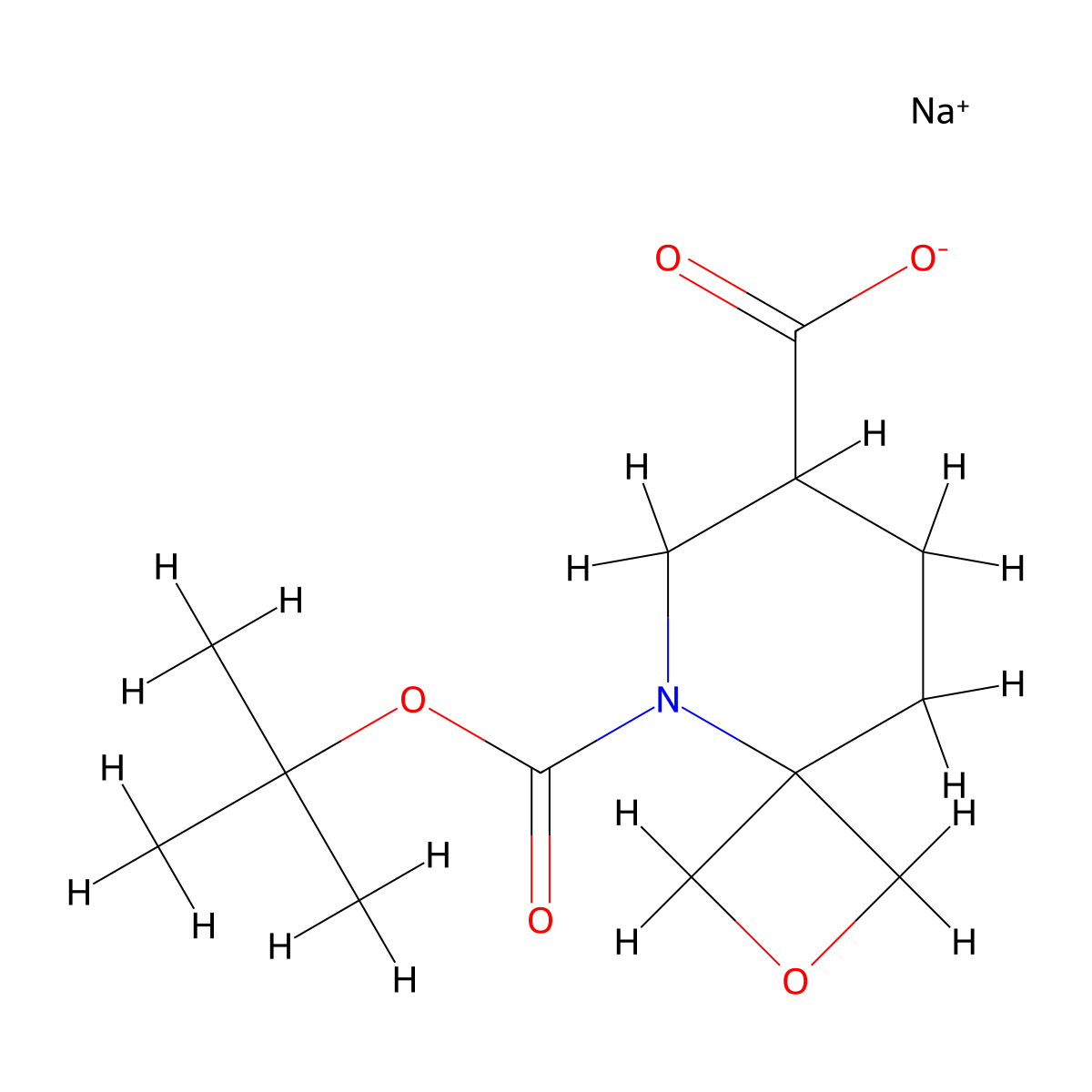 Sodium 5-[(tert-butoxy)carbonyl]-2-oxa-5-azaspiro[3.5]nonane-7-carboxylate molecular structure, CAS 2825008-07-7