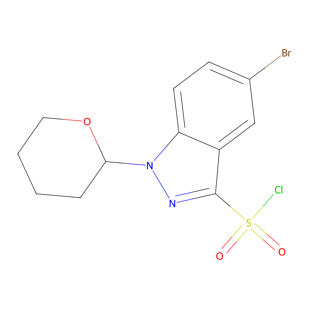 5-bromo-1-(oxan-2-yl)-1H-indazole-3-sulfonyl chloride molecular structure, CAS 2825008-16-8