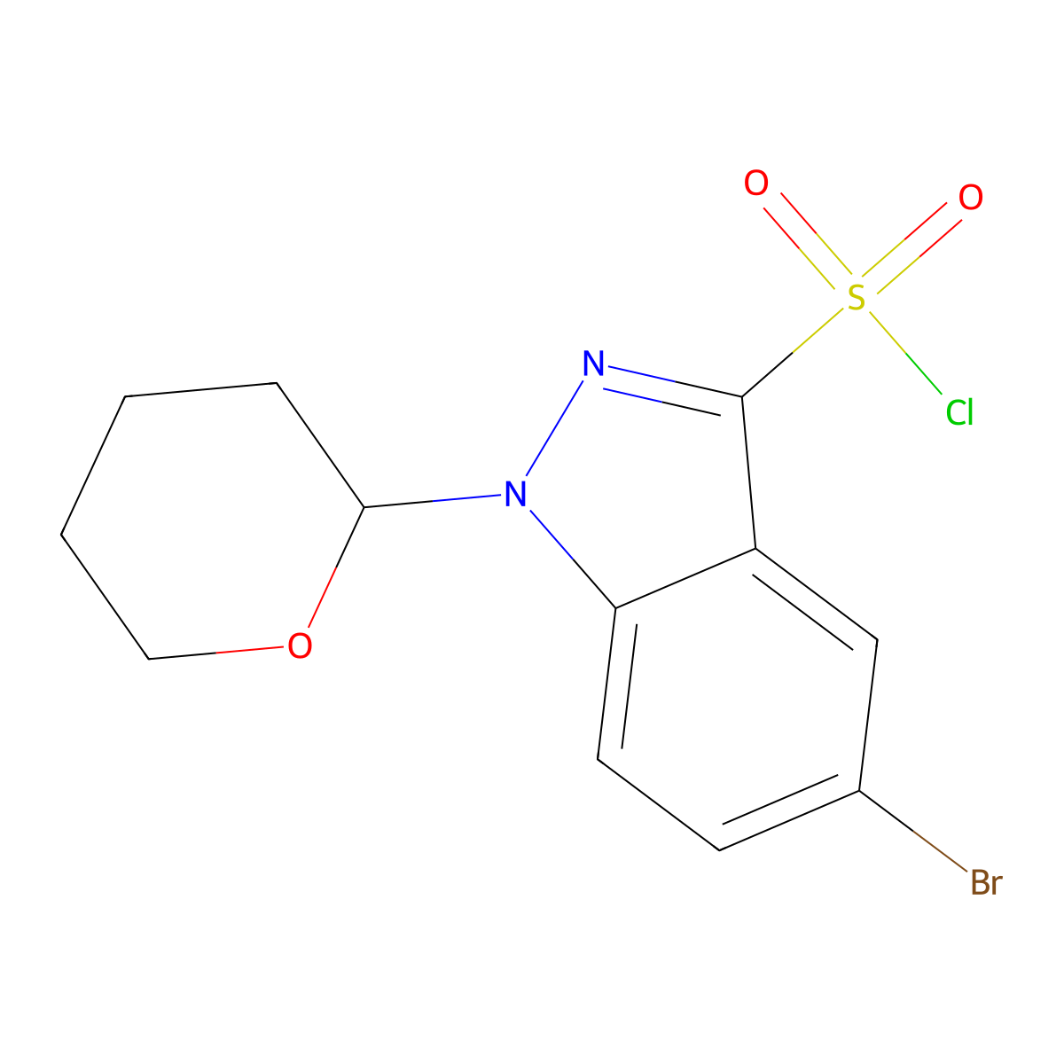 5-bromo-1-(oxan-2-yl)-1H-indazole-3-sulfonyl chloride molecular structure, CAS 2825008-16-8