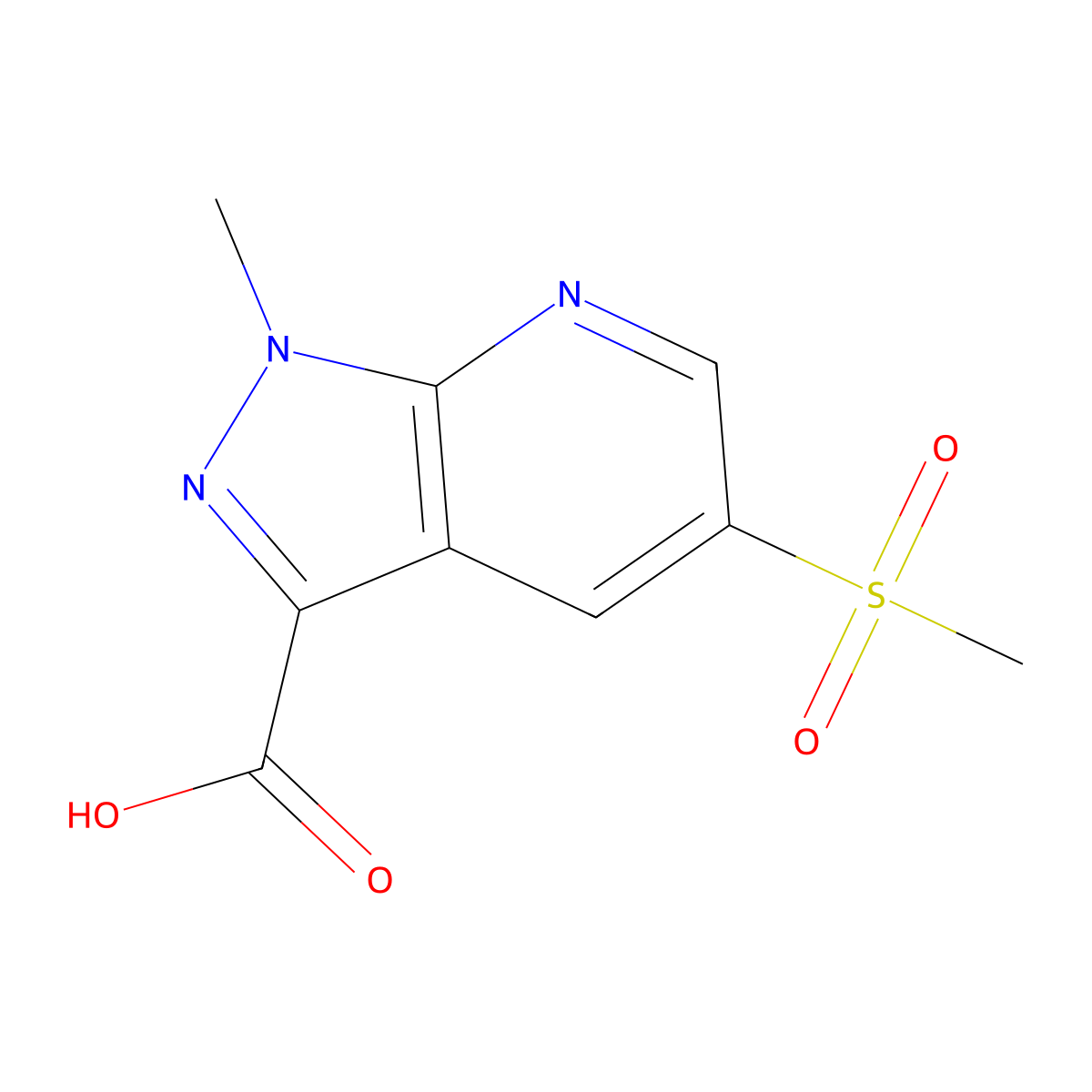 5-methanesulfonyl-1-methyl-1H-pyrazolo[3,4-b]pyridine-3-carboxylicacid molecular structure, CAS 2825008-18-0