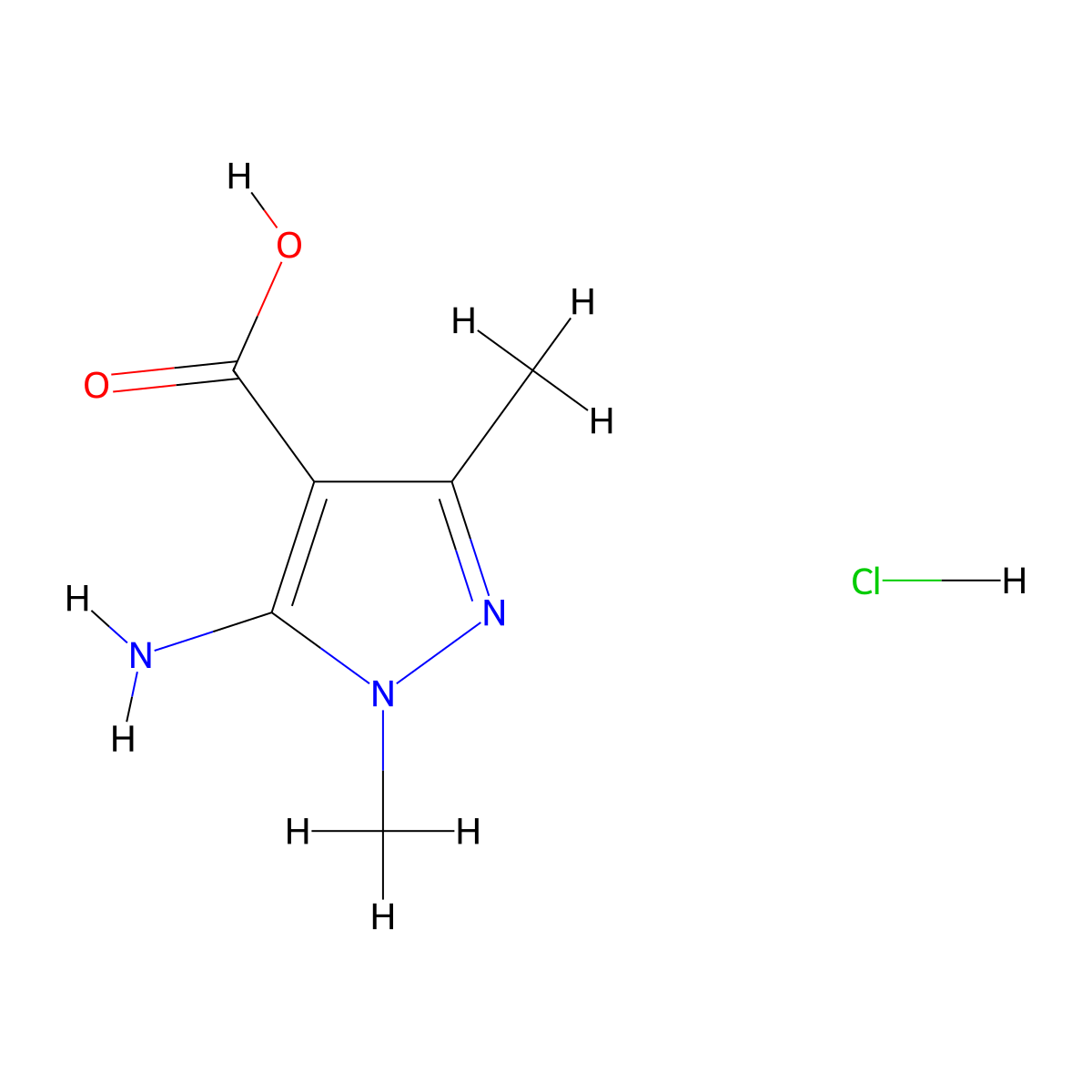 5-amino-1,3-dimethyl-1H-pyrazole-4-carboxylic acid hydrochloride molecular structure, CAS 2825008-40-8
