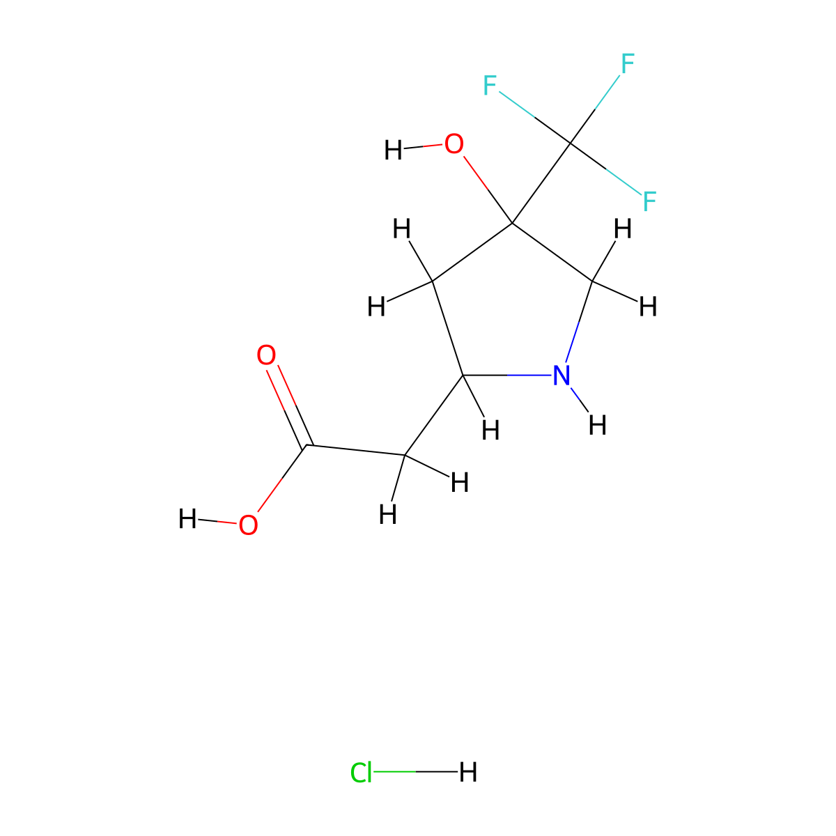 2-[4-Hydroxy-4-(trifluoromethyl)pyrrolidin-2-yl]acetic acid hydrochloride molecular structure, CAS 2825008-46-4