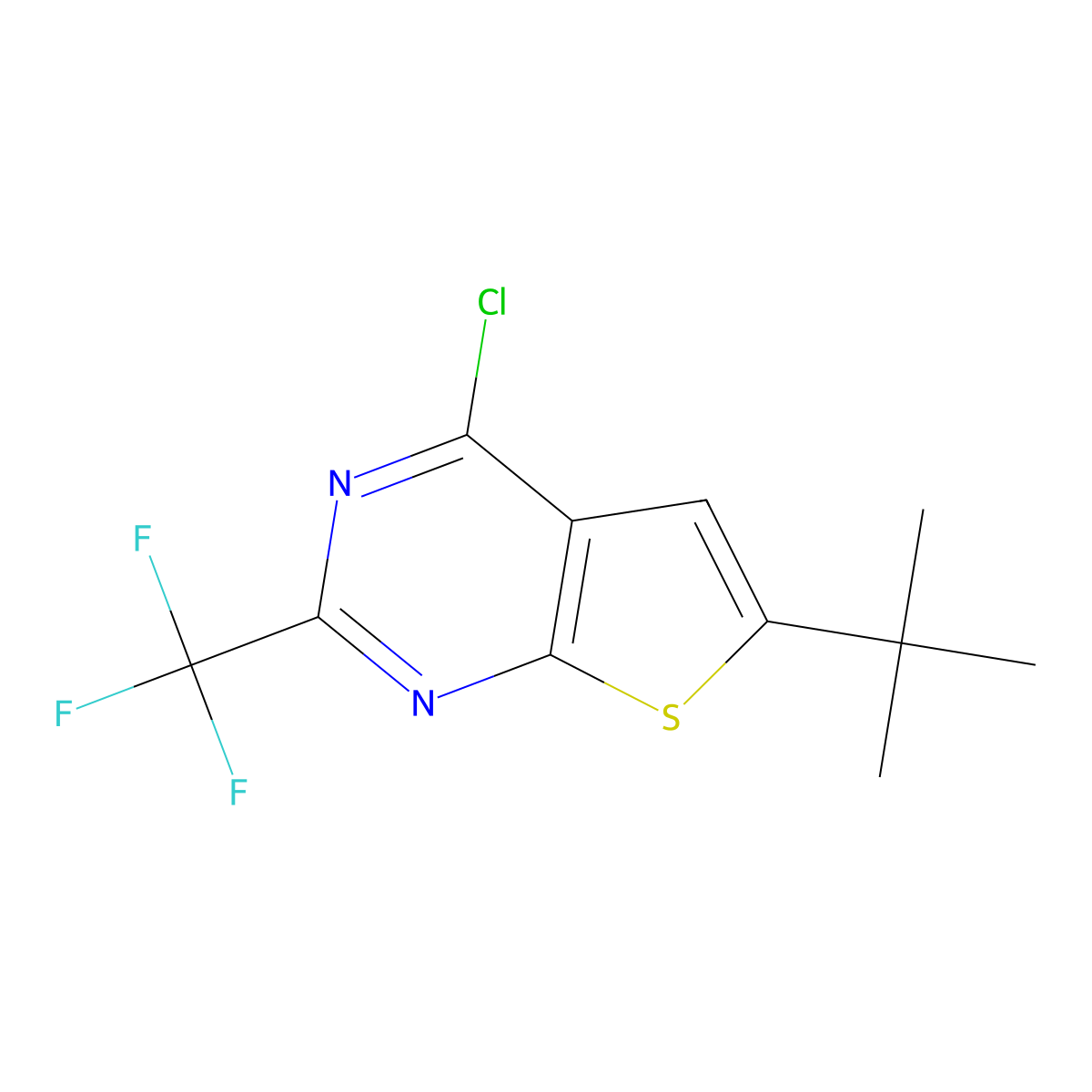 6-Tert-butyl-4-chloro-2-(trifluoromethyl)thieno[2,3-d]pyrimidine molecular structure, CAS 2825010-97-5