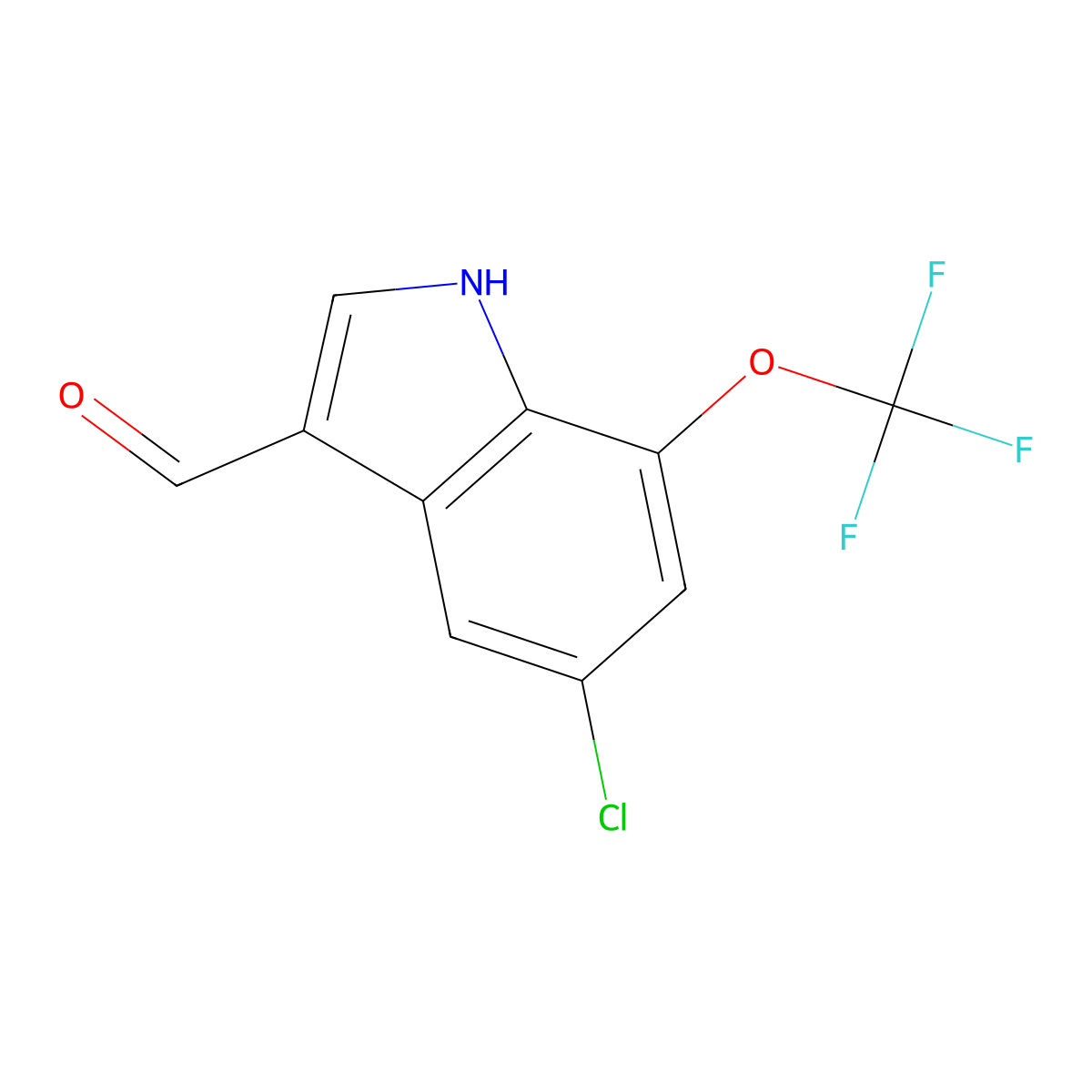 5-chloro-7-(trifluoromethoxy)-1H-indole-3-carbaldehyde molecular structure, CAS 2825011-04-7