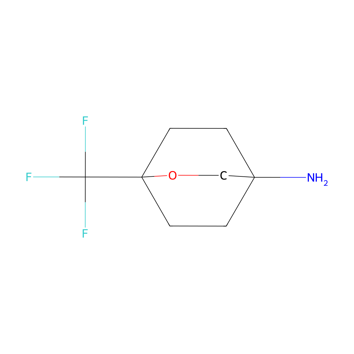 1-(Trifluoromethyl)-2-oxabicyclo(2.2.2)octan-4-amine molecular structure, CAS 2825011-21-8
