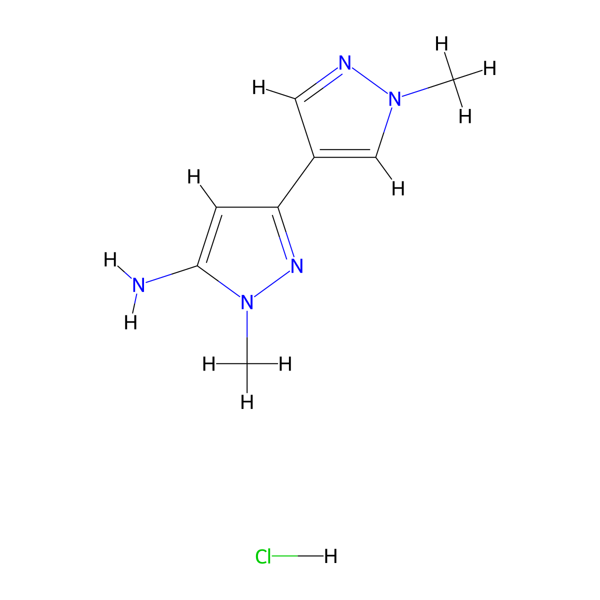 1,1'-dimethyl-1H,1'H-[3,4'-bipyrazol]-5-amine hydrochloride molecular structure, CAS 2825011-22-9