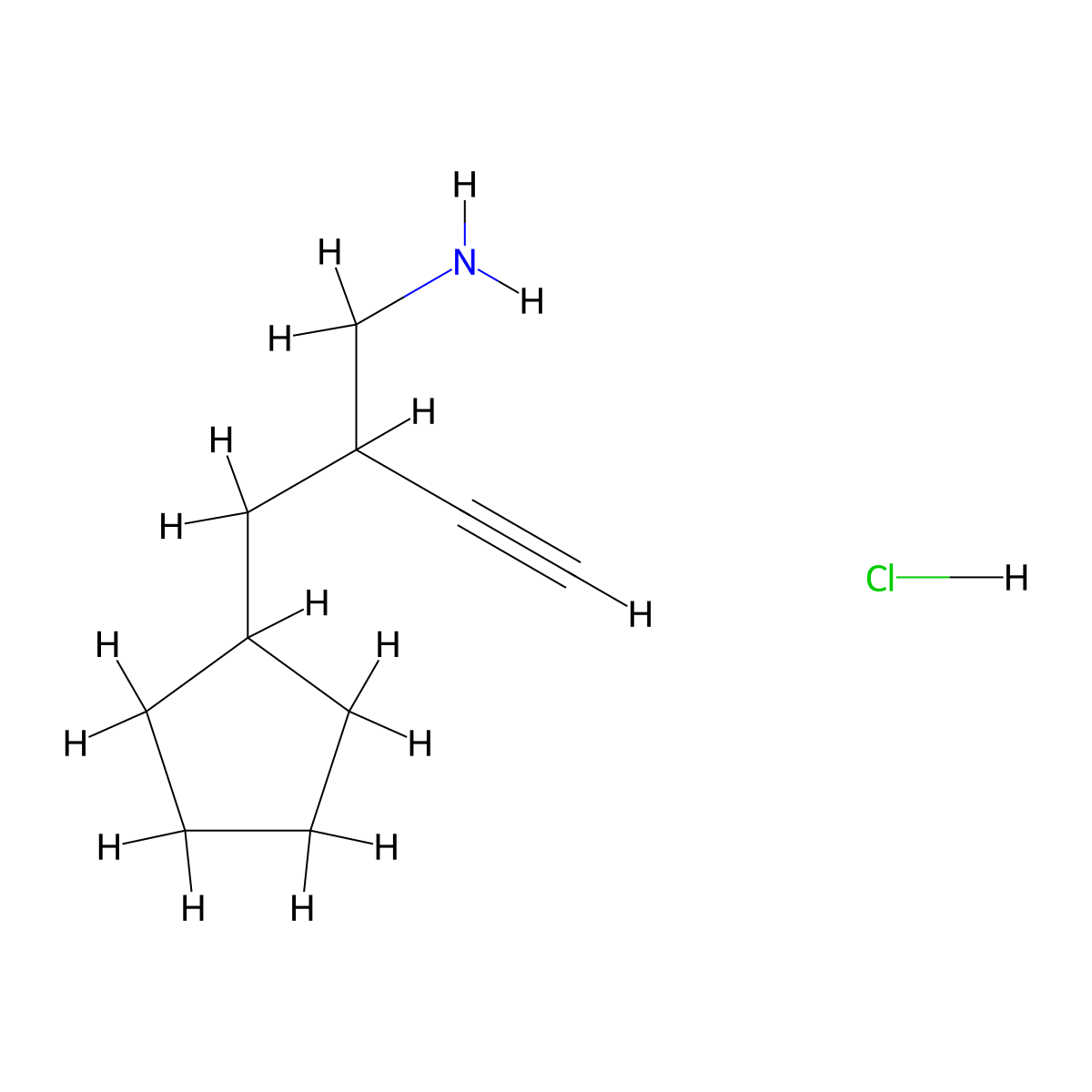 [2-(Aminomethyl)but-3-yn-1-yl]cyclopentanehydrochloride molecular structure, CAS 2825011-24-1