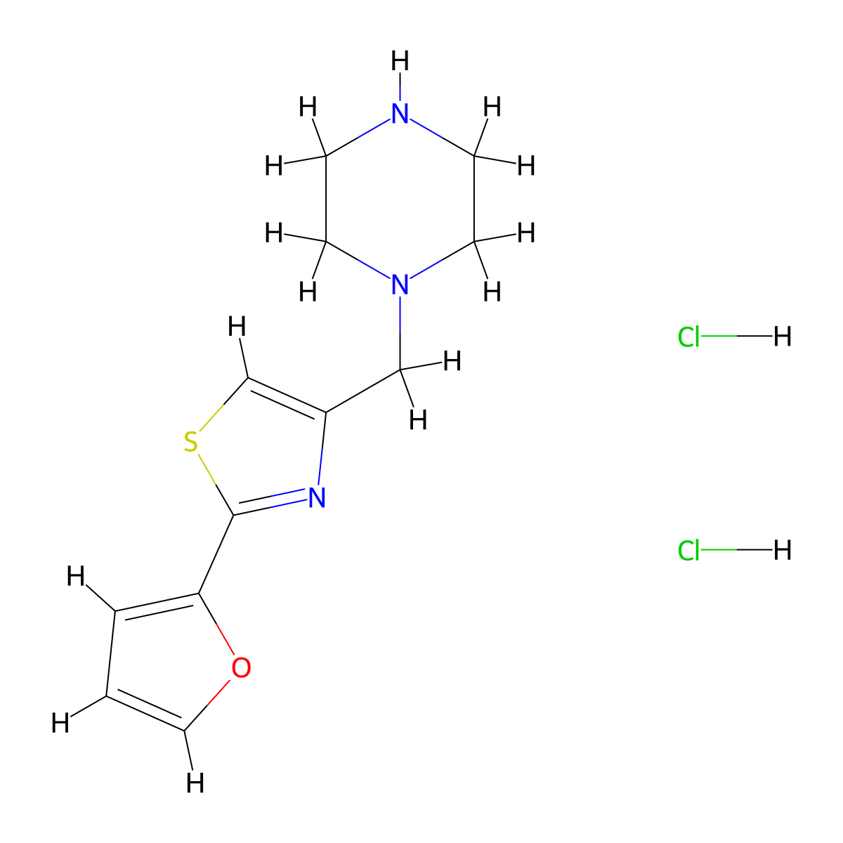 1-{[2-(Furan-2-yl)-1,3-thiazol-4-yl]methyl}piperazinedihydrochloride molecular structure, CAS 2825011-59-2