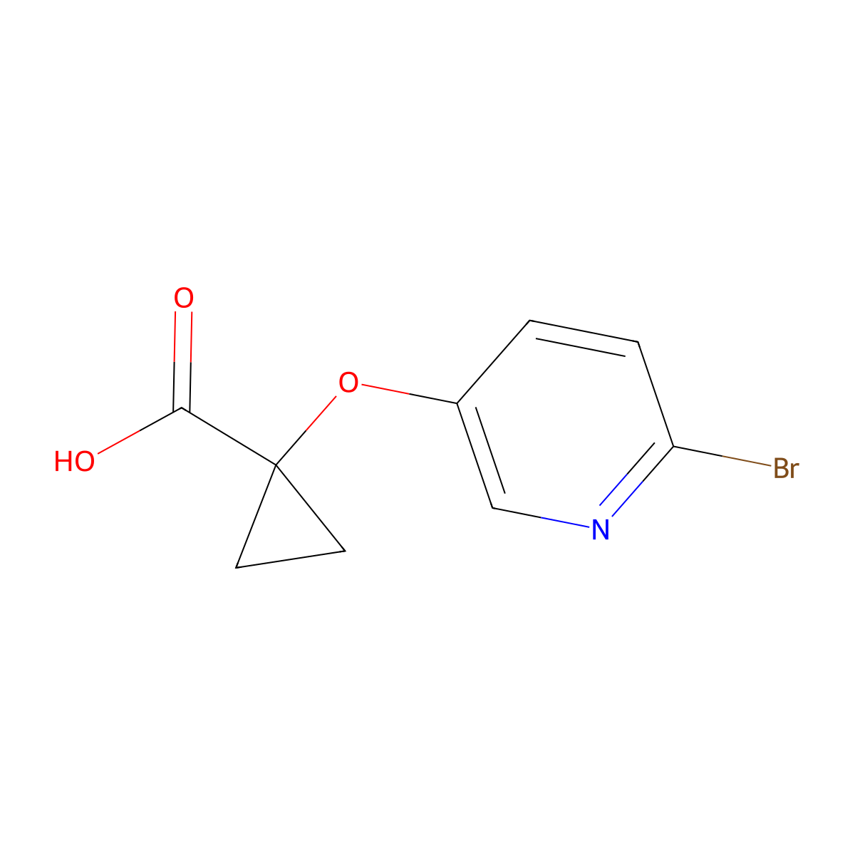 1-[(6-Bromopyridin-3-yl)oxy]cyclopropane-1-carboxylic acid molecular structure, CAS 2825011-77-4