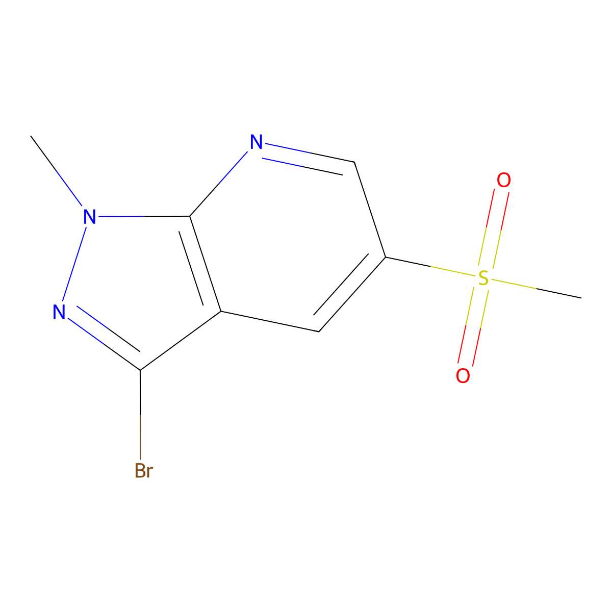 3-bromo-5-methanesulfonyl-1-methyl-1H-pyrazolo[3,4-b]pyridine molecular structure, CAS 2825011-89-8