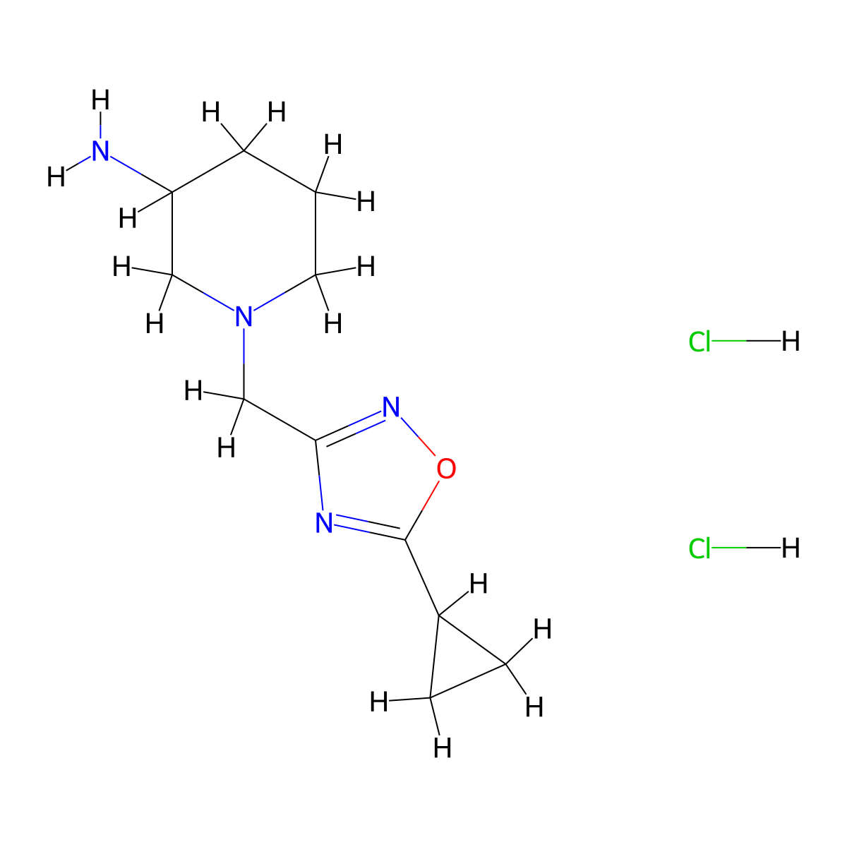 1-[(5-Cyclopropyl-1,2,4-oxadiazol-3-yl)methyl]piperidin-3-aminedihydrochloride molecular structure, CAS 2825012-08-4