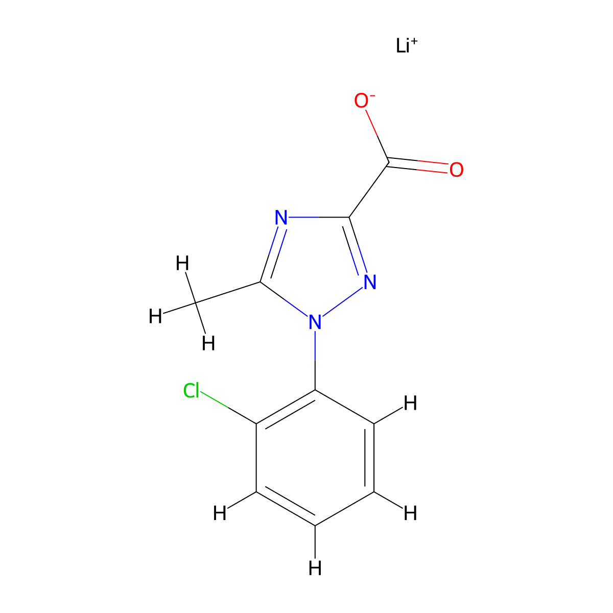 lithium(1+) 1-(2-chlorophenyl)-5-methyl-1H-1,2,4-triazole-3-carboxylate molecular structure, CAS 2825012-49-3