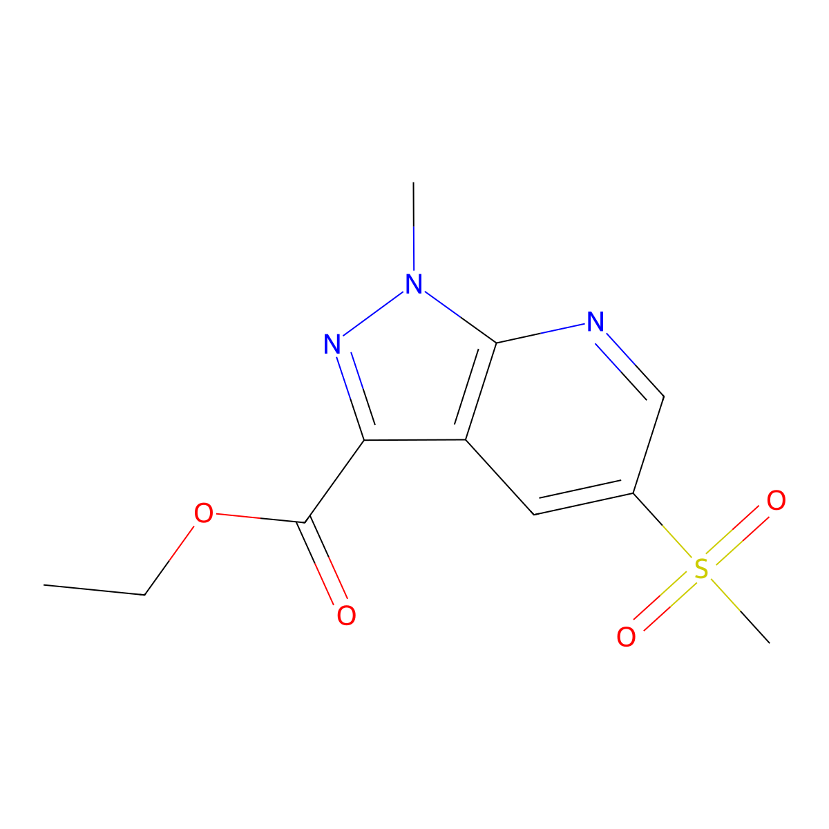 ethyl 5-methanesulfonyl-1-methyl-1H-pyrazolo[3,4-b]pyridine-3-carboxylate molecular structure, CAS 2825012-52-8