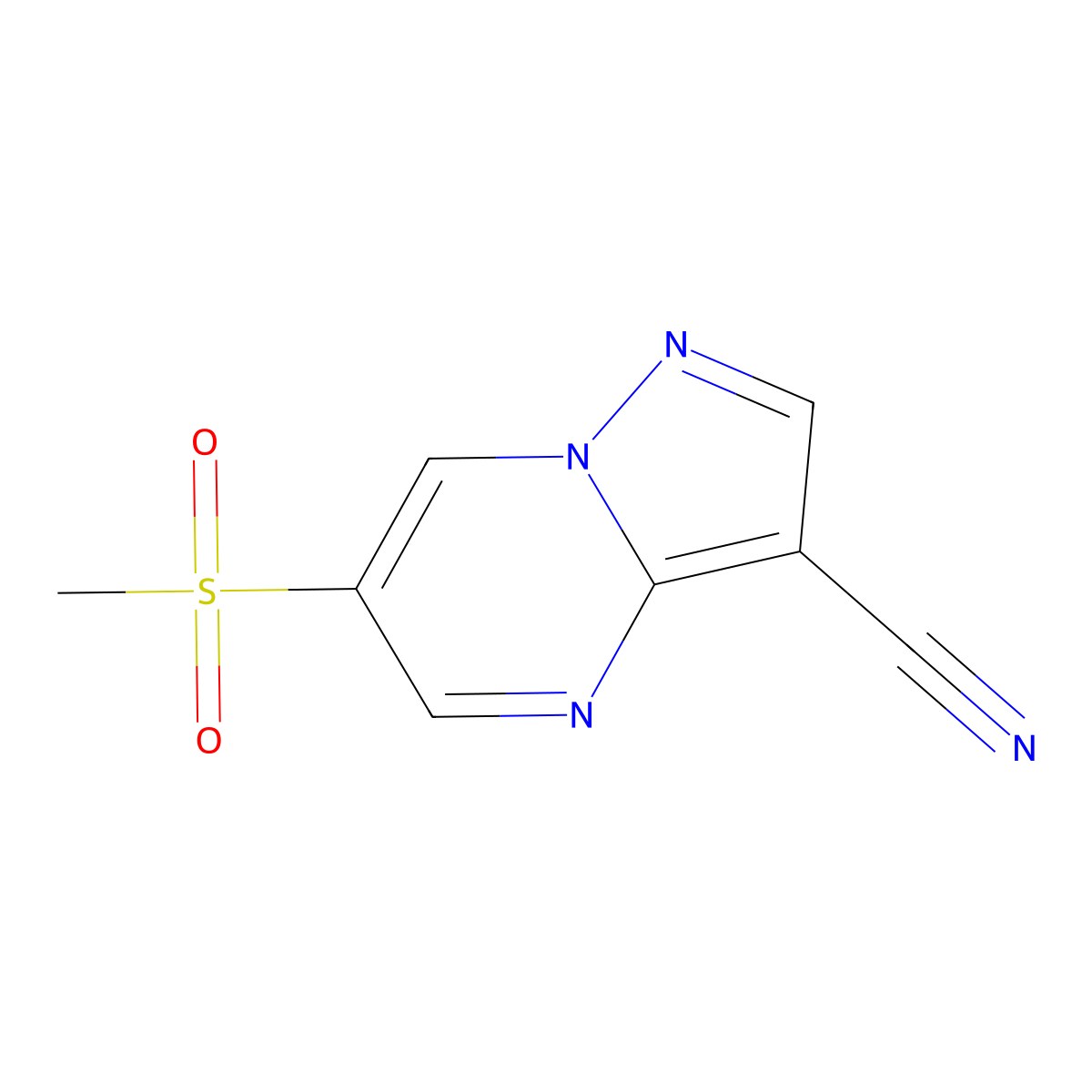 6-Methanesulfonylpyrazolo[1,5-a]pyrimidine-3-carbonitrile molecular structure, CAS 2825012-64-2