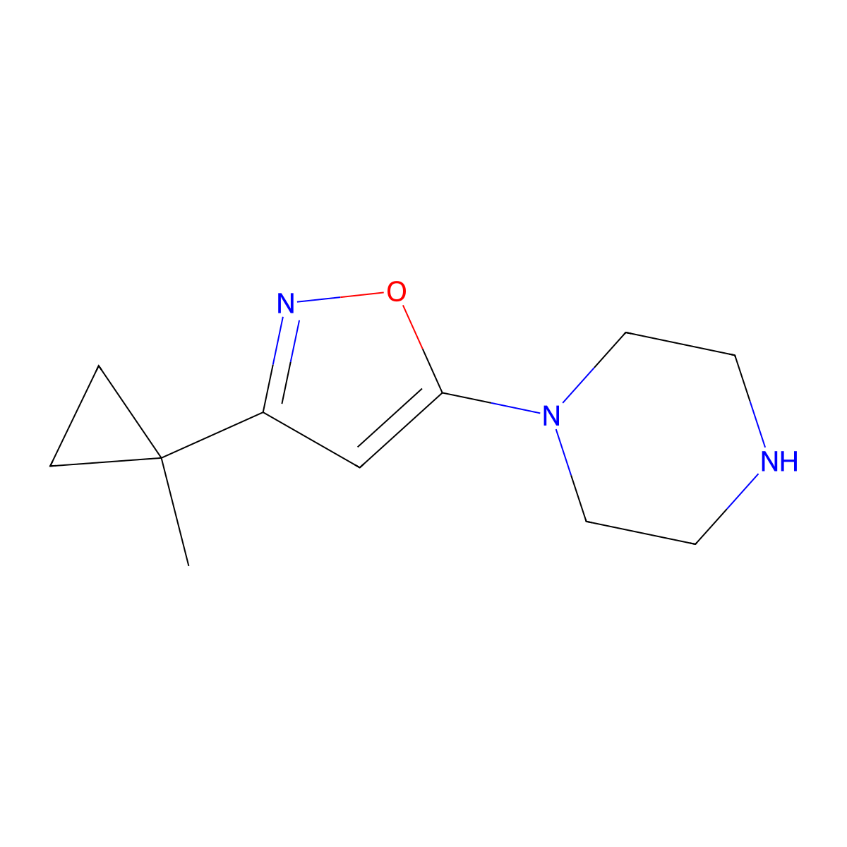 1-[3-(1-Methylcyclopropyl)-1,2-oxazol-5-yl]piperazine molecular structure, CAS 2825012-76-6