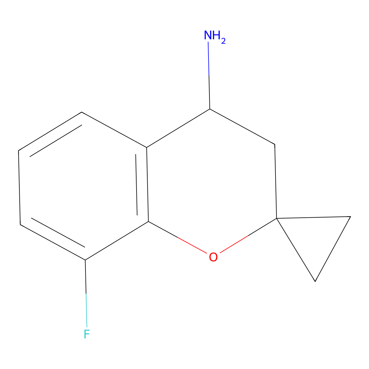 8-Fluoro-3,4-dihydrospiro[1-benzopyran-2,1'-cyclopropan]-4-amine molecular structure, CAS 2825012-87-9