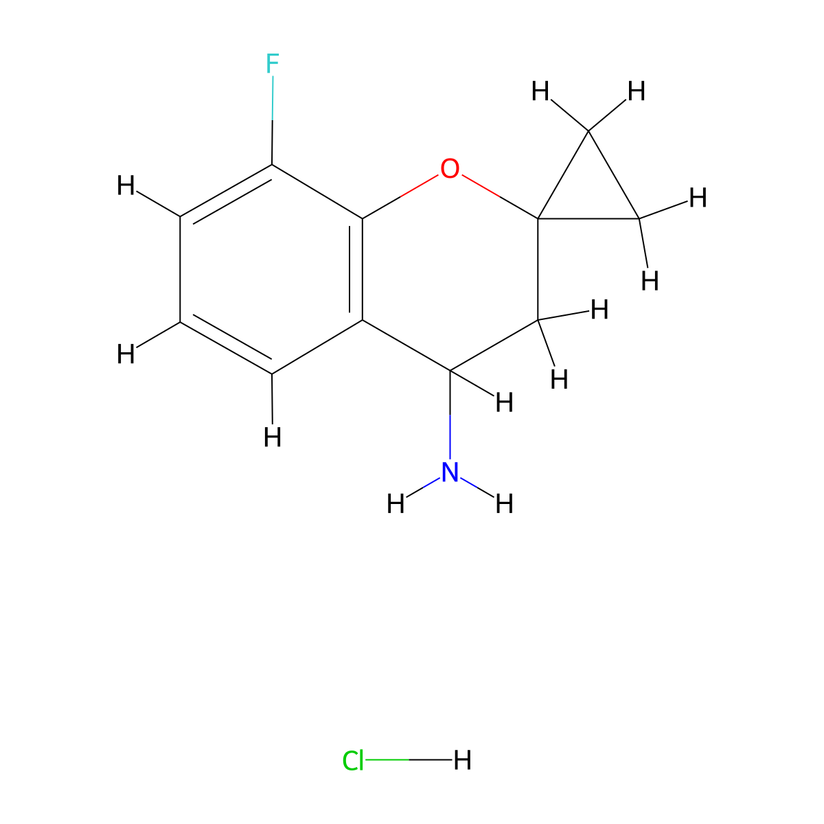 8-Fluoro-3,4-dihydrospiro[1-benzopyran-2,1'-cyclopropan]-4-aminehydrochloride molecular structure, CAS 2825012-88-0