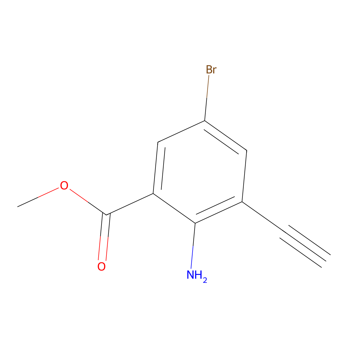 Methyl2-amino-5-bromo-3-ethynylbenzoate molecular structure, CAS 2825012-89-1