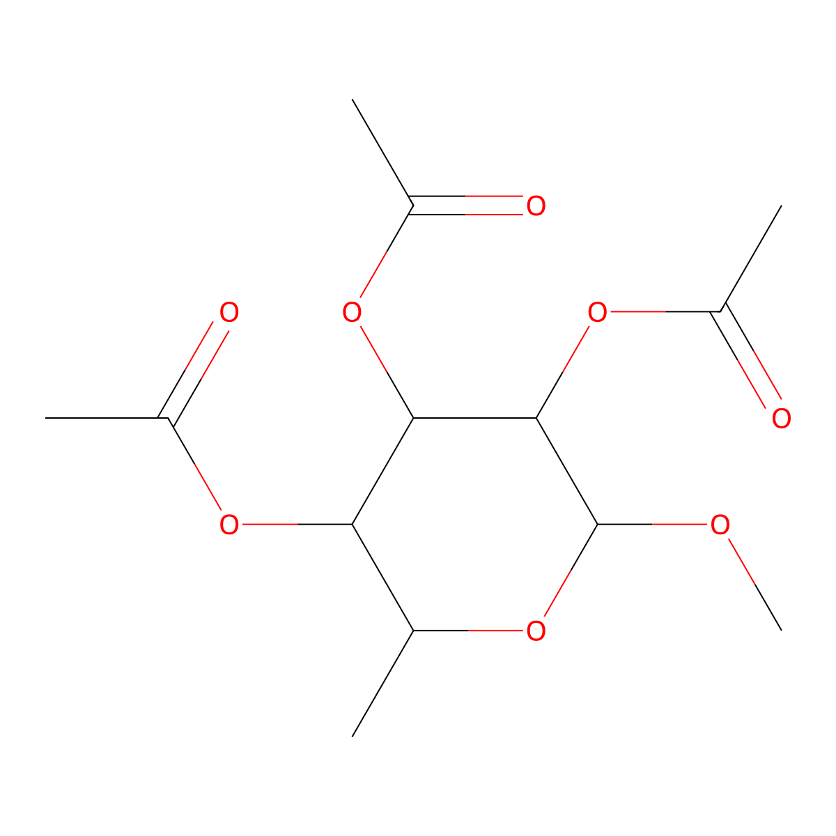 Methyl 2,3,4-tri-O-acetyl-6-deoxyhexopyranoside molecular structure, CAS 28251-53-8