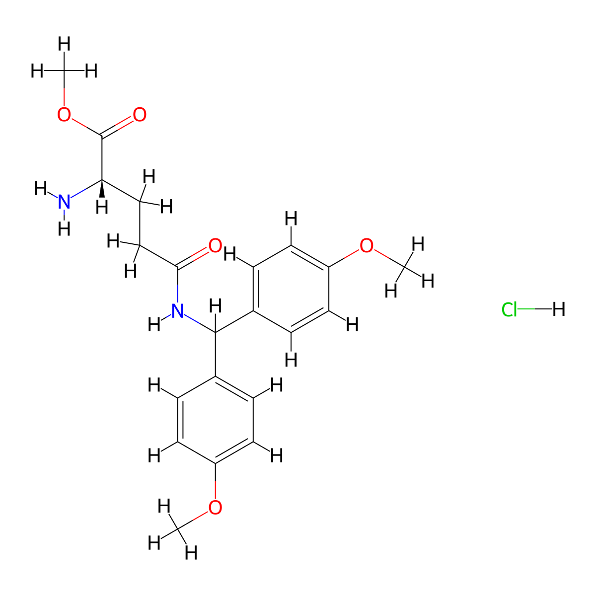(S)-Methyl 2-amino-5-((bis(4-methoxyphenyl)methyl)amino)-5-oxopentanoate hydrochloride molecular structure, CAS 28252-55-3