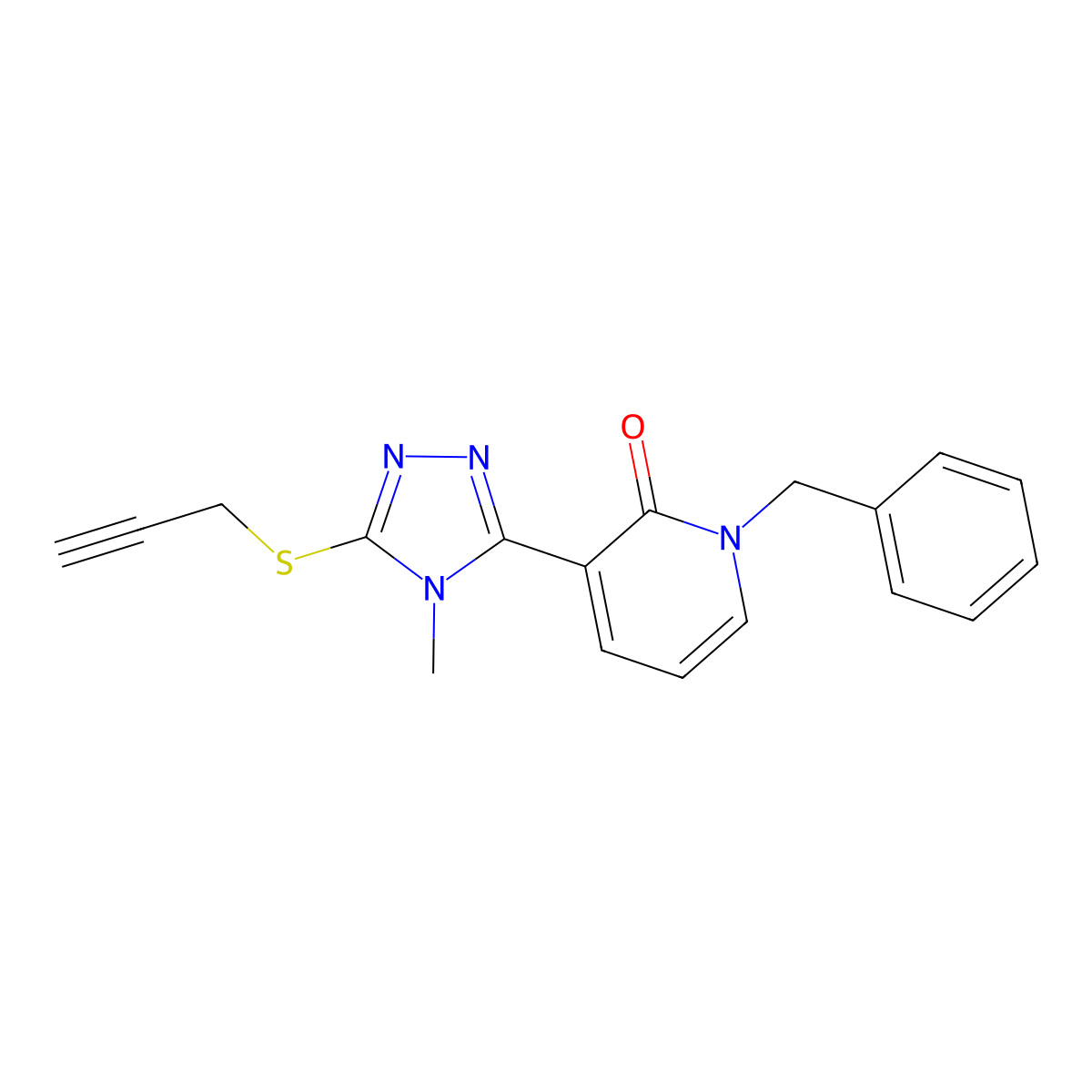 1-benzyl-3-[4-methyl-5-(2-propynylsulfanyl)-4H-1,2,4-triazol-3-yl]-2(1H)-pyridinone molecular structure, CAS 282523-21-1
